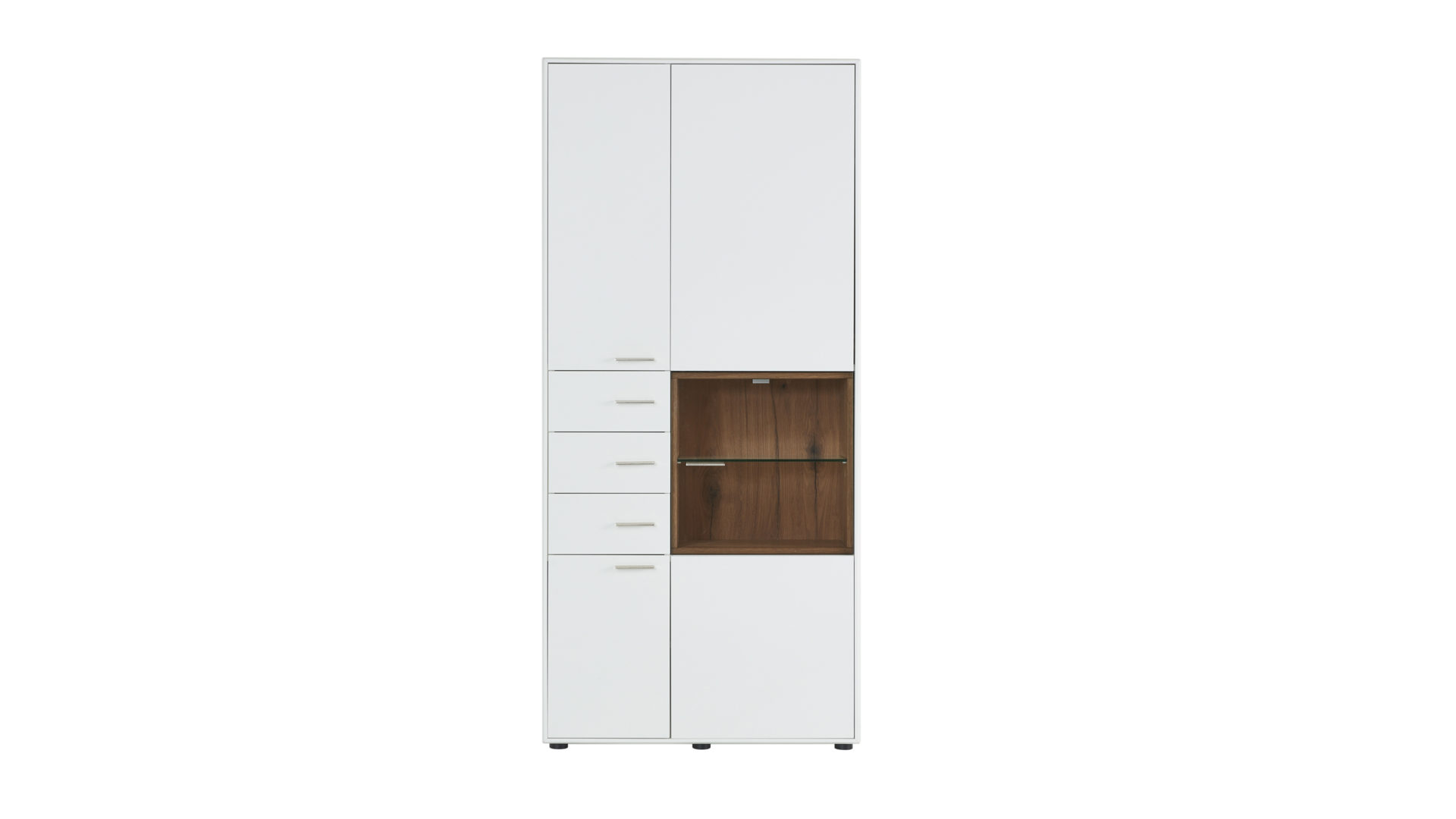 Interliving Wohnzimmer Serie 2102 – Kombi-Vitrine 510462 mit Beleuchtung, dunkles Asteiche-Furnier & weißer Mattlack – drei Interliving Wohnzimmer Serie 2102 – Kombi-Vitrine 510462 mit Beleuchtung, dunkles Asteiche-Furnier & weißer Mattlack – drei