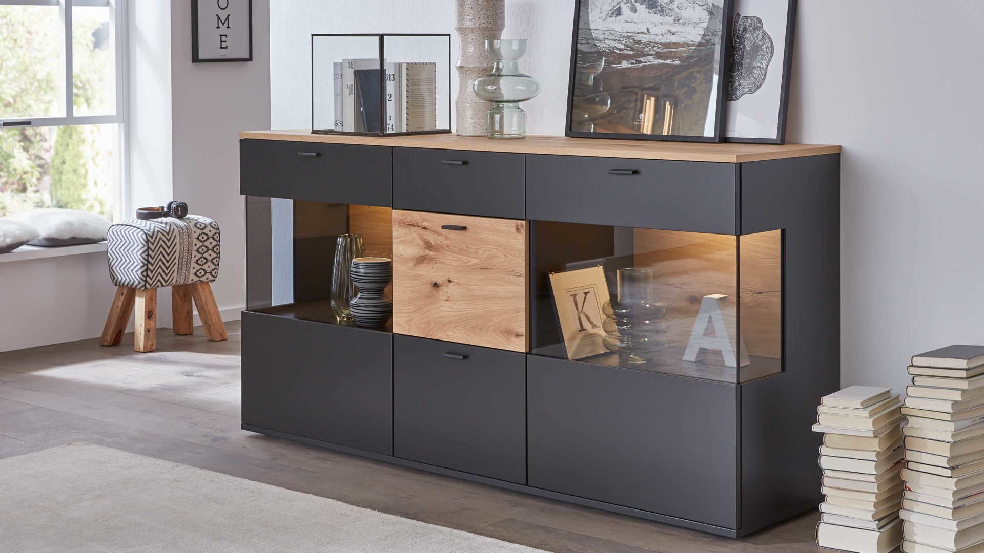 interliving wohnzimmer serie 2104 – sideboard il21, anthrazit