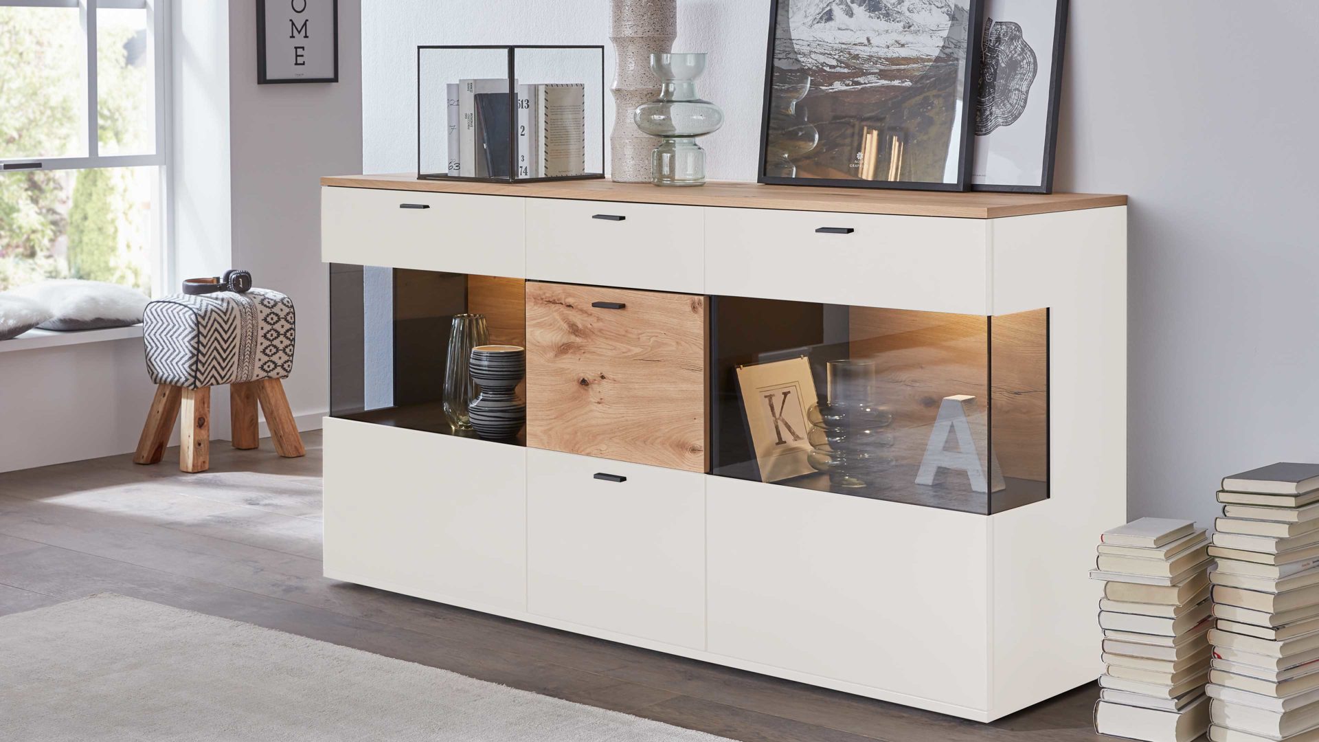interliving wohnzimmer serie 2104 – sideboard il21, weiß