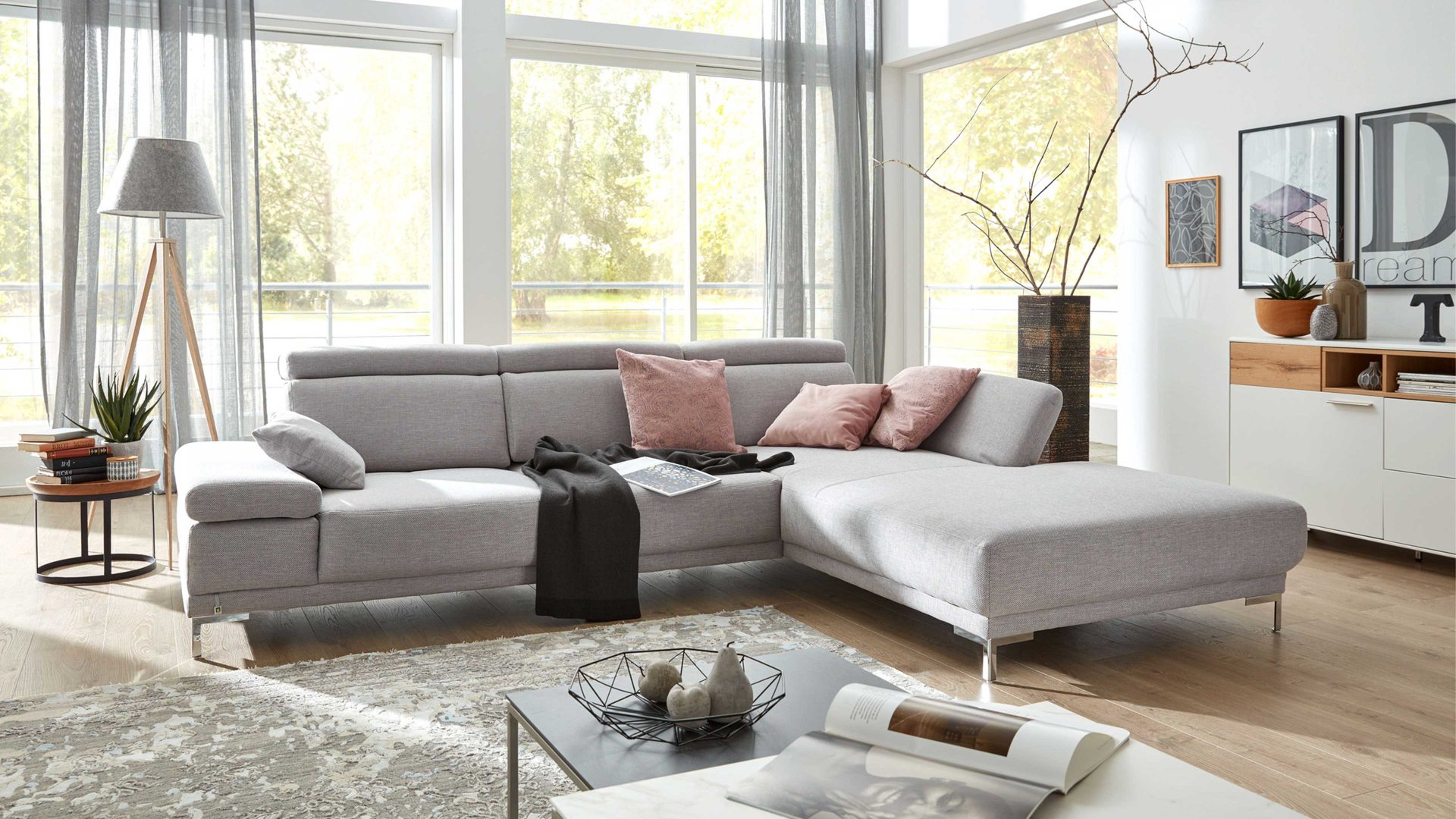 interliving sofa serie 4251 – ecksofa, stahlfarbener stoffbezug