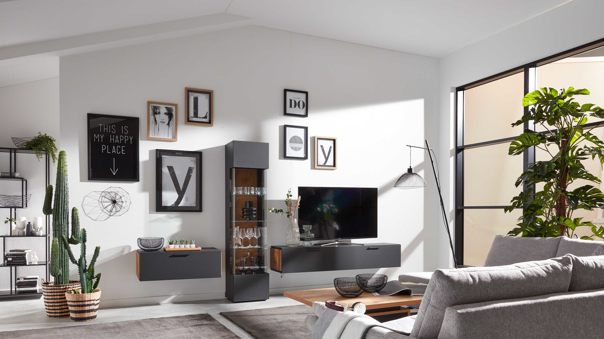 interliving wohnzimmer serie 2023 - wohnwand k052, carbongrau