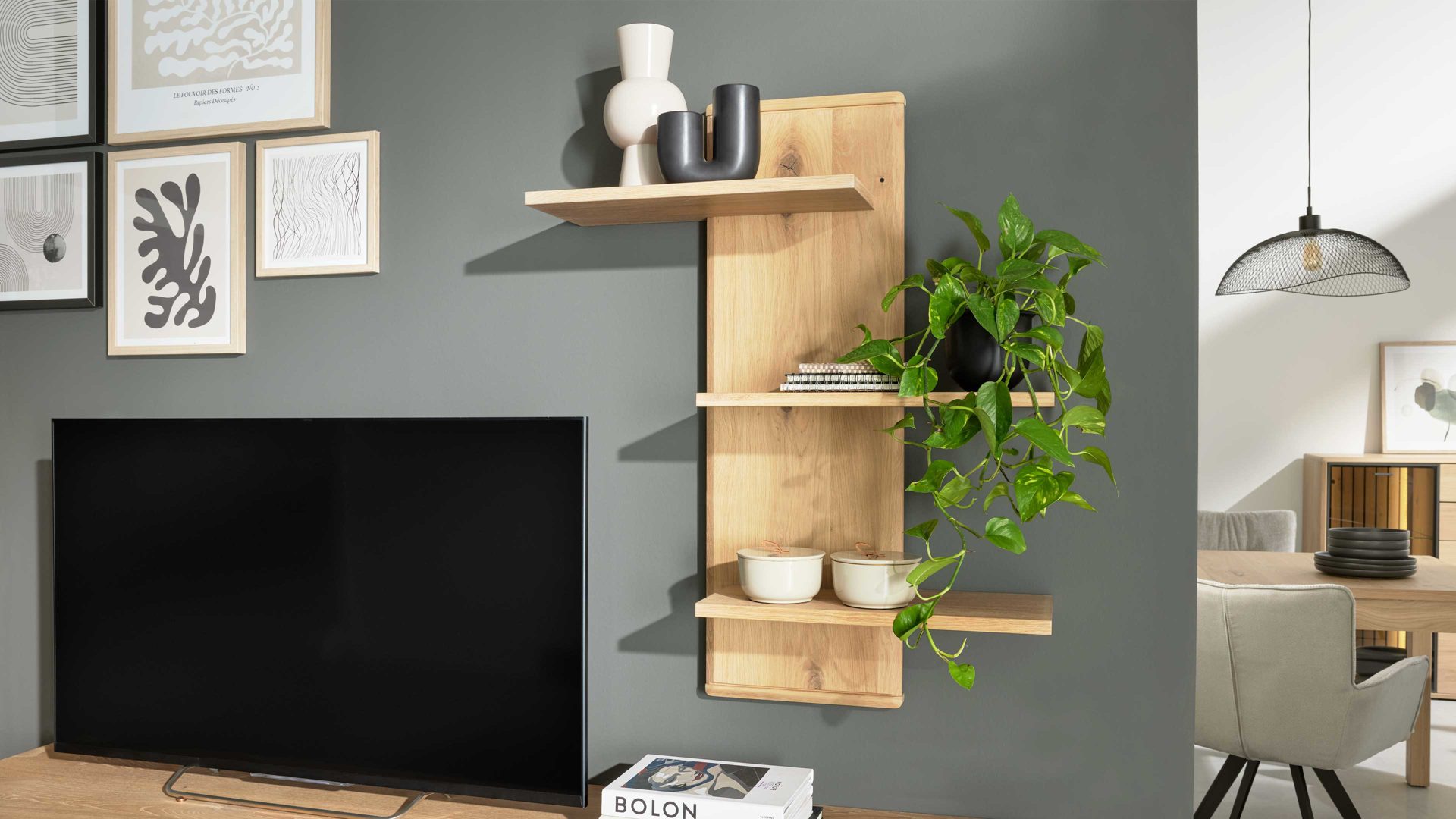 interliving wohnzimmer serie 2024 - wandregal 24, eiche - drei