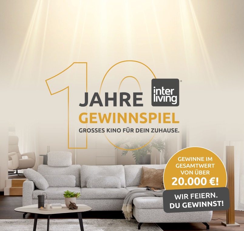 10 Jahre Interliving Gewinnspiel – Großes Kino für dein Zuhause. Gewinne im Gesamtwert von über 20.000 €. Wir feiern. Du gewinnst!