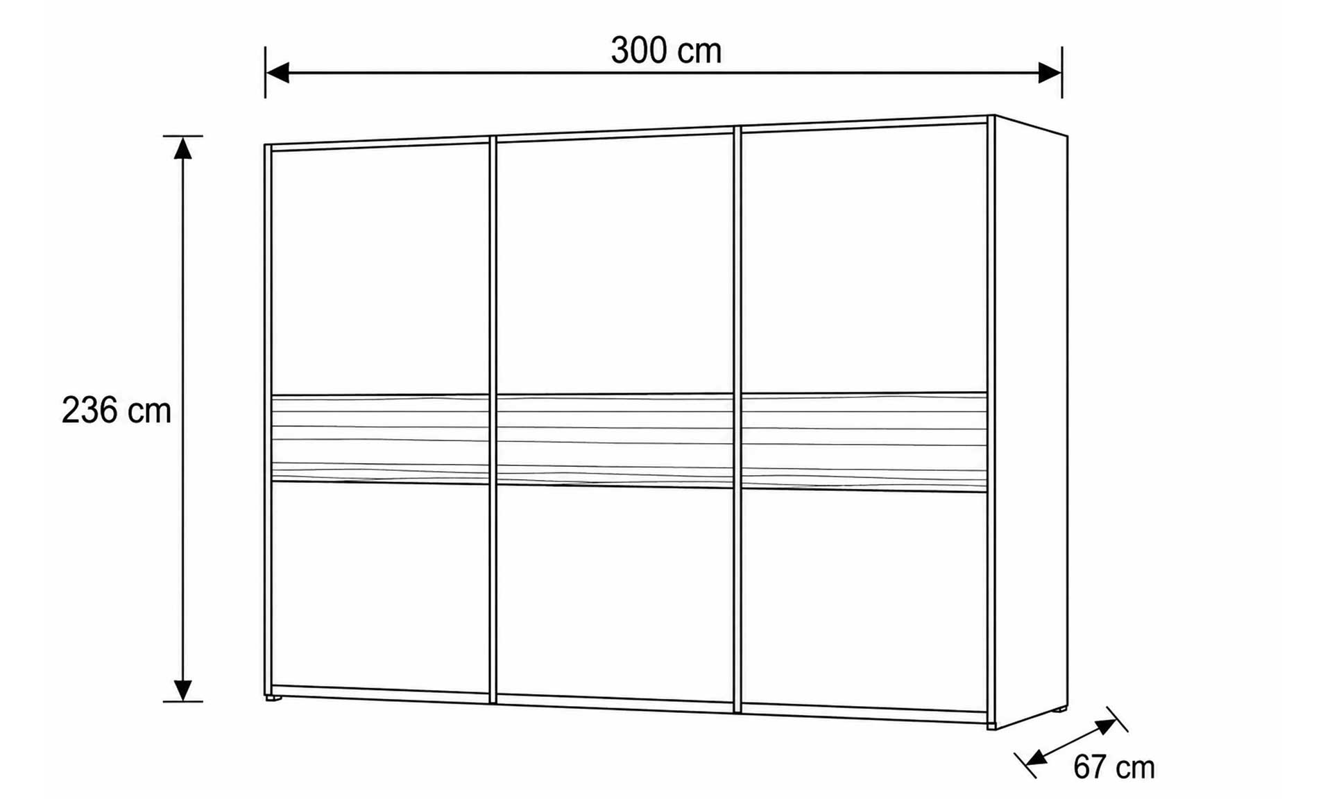 Schwebetürenschrank in Beige-Grau mit Absetzung in Eiche-Nachbildung