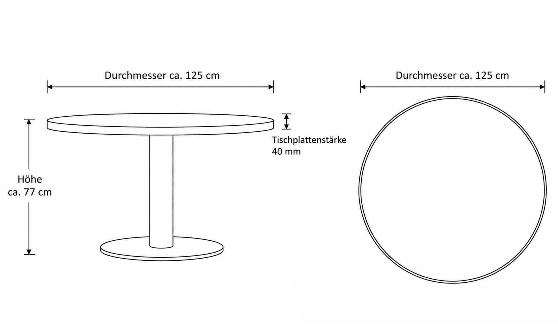 Runder Esstisch mit Tischplatte in Eiche natur und schwarzem Metallgestell