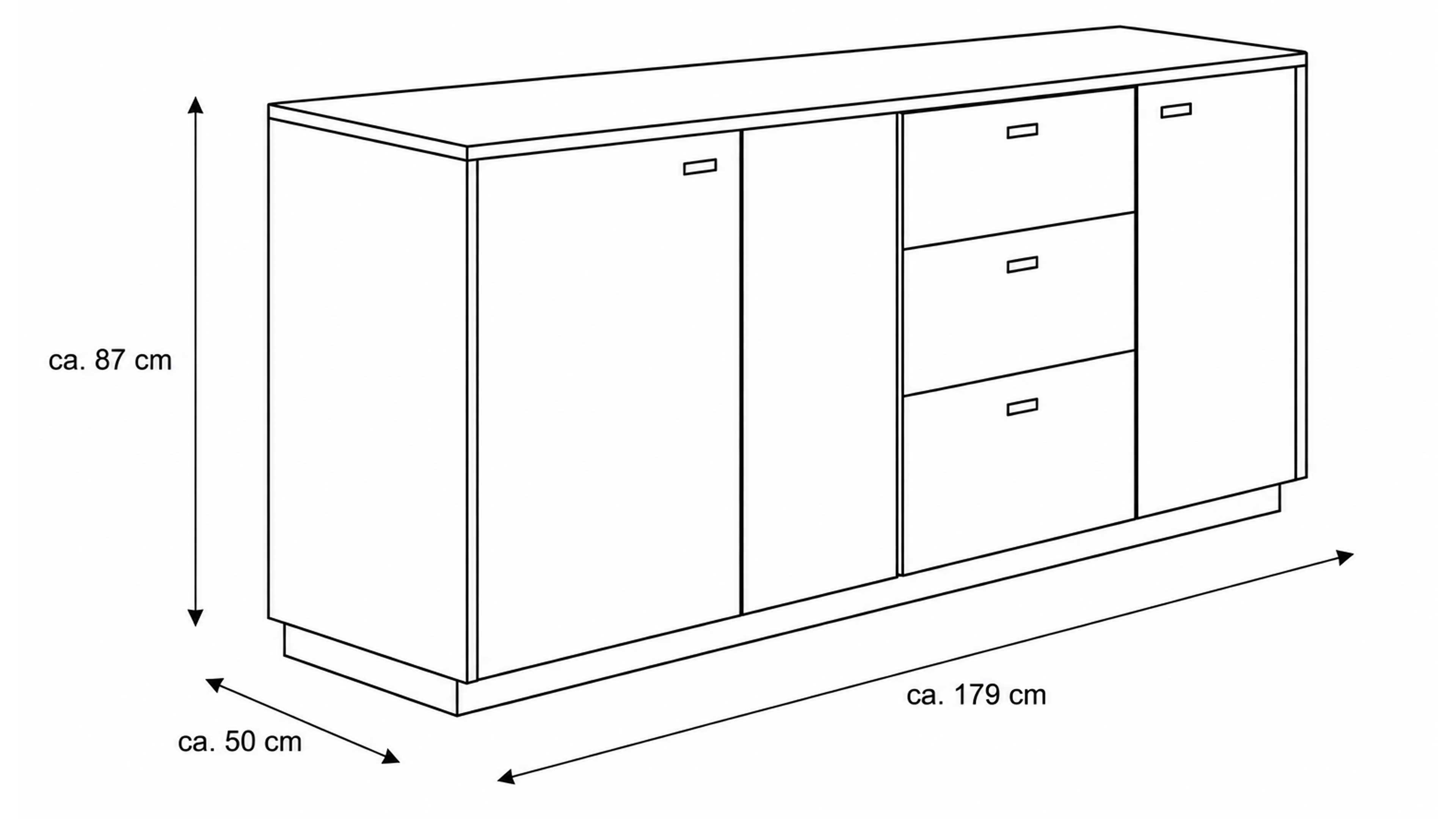 Sideboard in Wildeiche mit dunklen Akzenten – kombinierter Stauraum mit Türen, Schubladen und Klappe