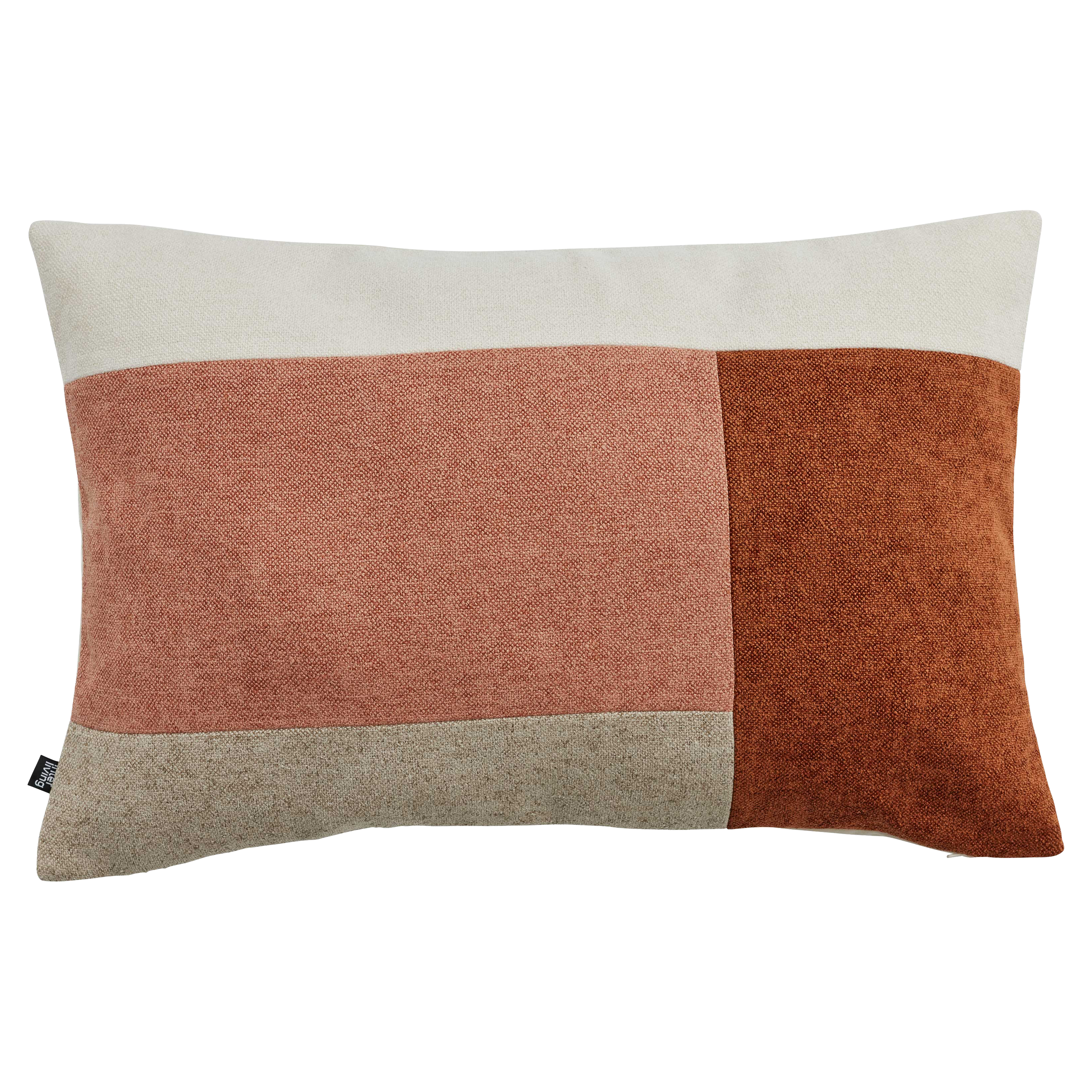 Rechteckiges Zierkissen mit strukturierter Chenille in Sand und roséfarbenem Mikrosamt, geeignet für Sofa oder Bett als dekoratives Wohnaccessoire