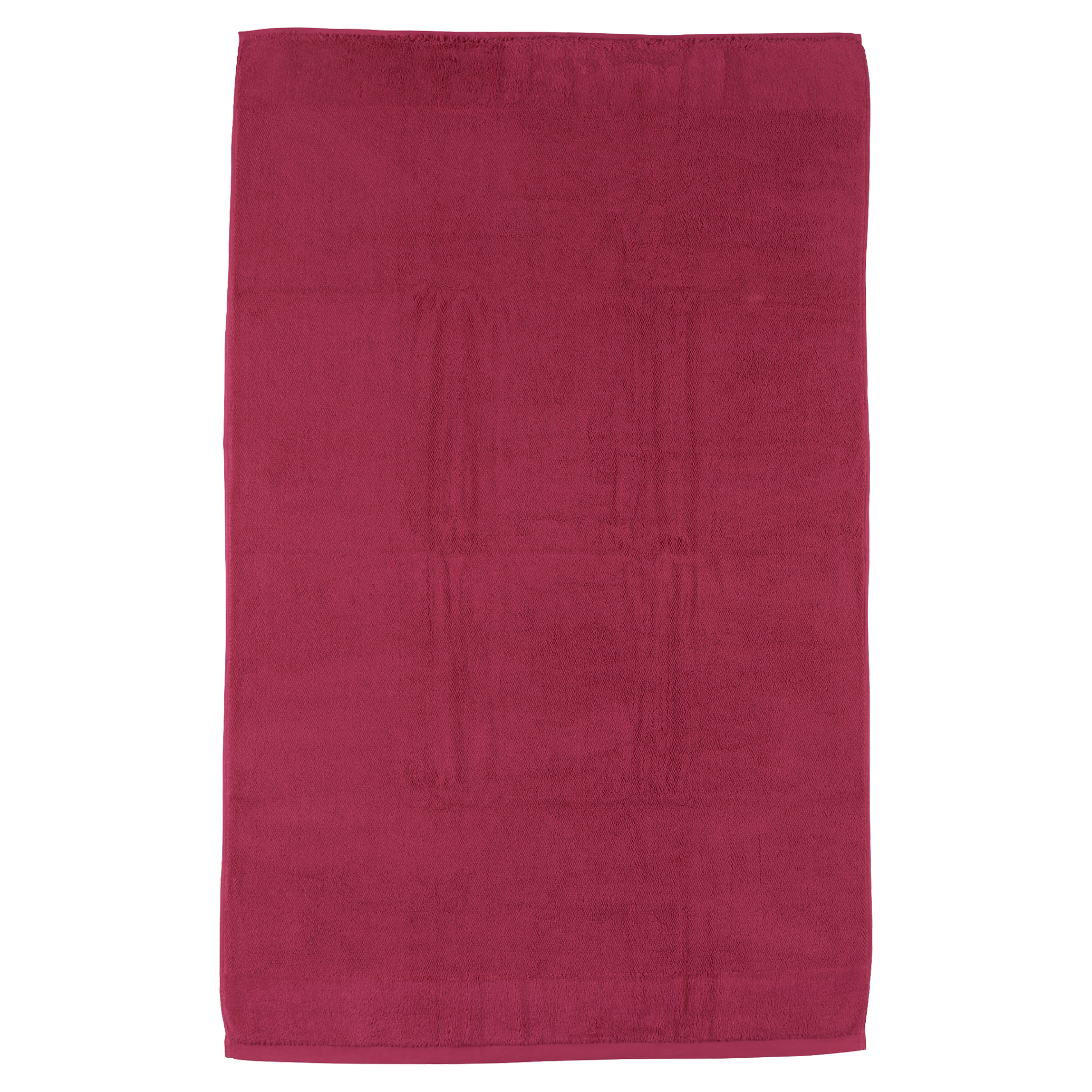 Rechteckiges, einfarbiges Handtuch in dunklem Pink auf weißem Hintergrund, mit sichtbaren Saumkanten und leichtem Faserrelief.