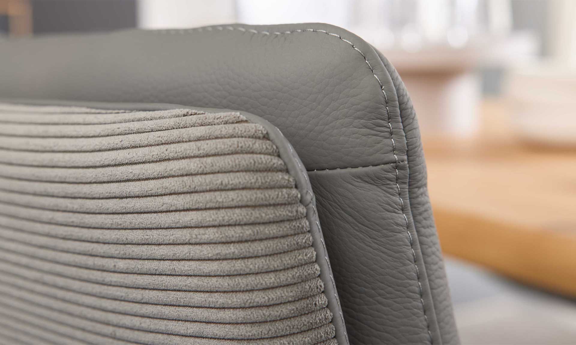 Freischwinger-Sessel mit grauem Leder-Cord-Mix und Edelstahlgestell