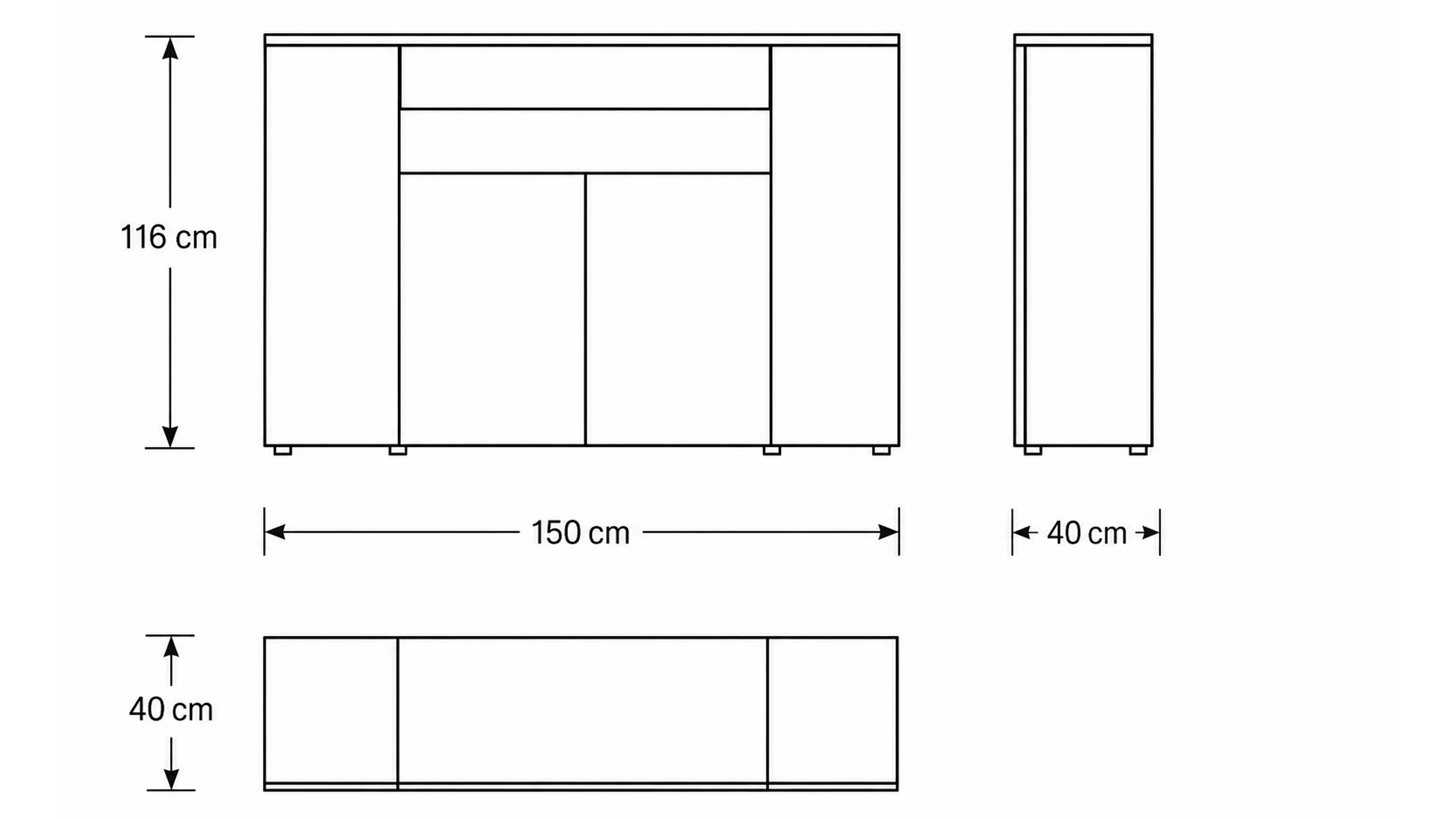 Modernes Sideboard in Schilfgrün mit Türen, Schublade und offenem Ablagefach für Wohn- und Essbereiche