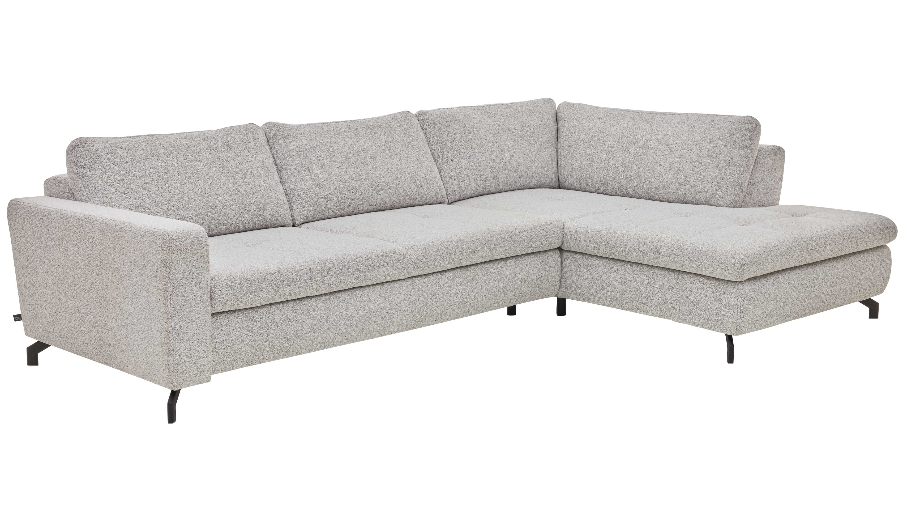 Ecksofa mit Stoffbezug in Ecru und schwarzen Metallfüßen