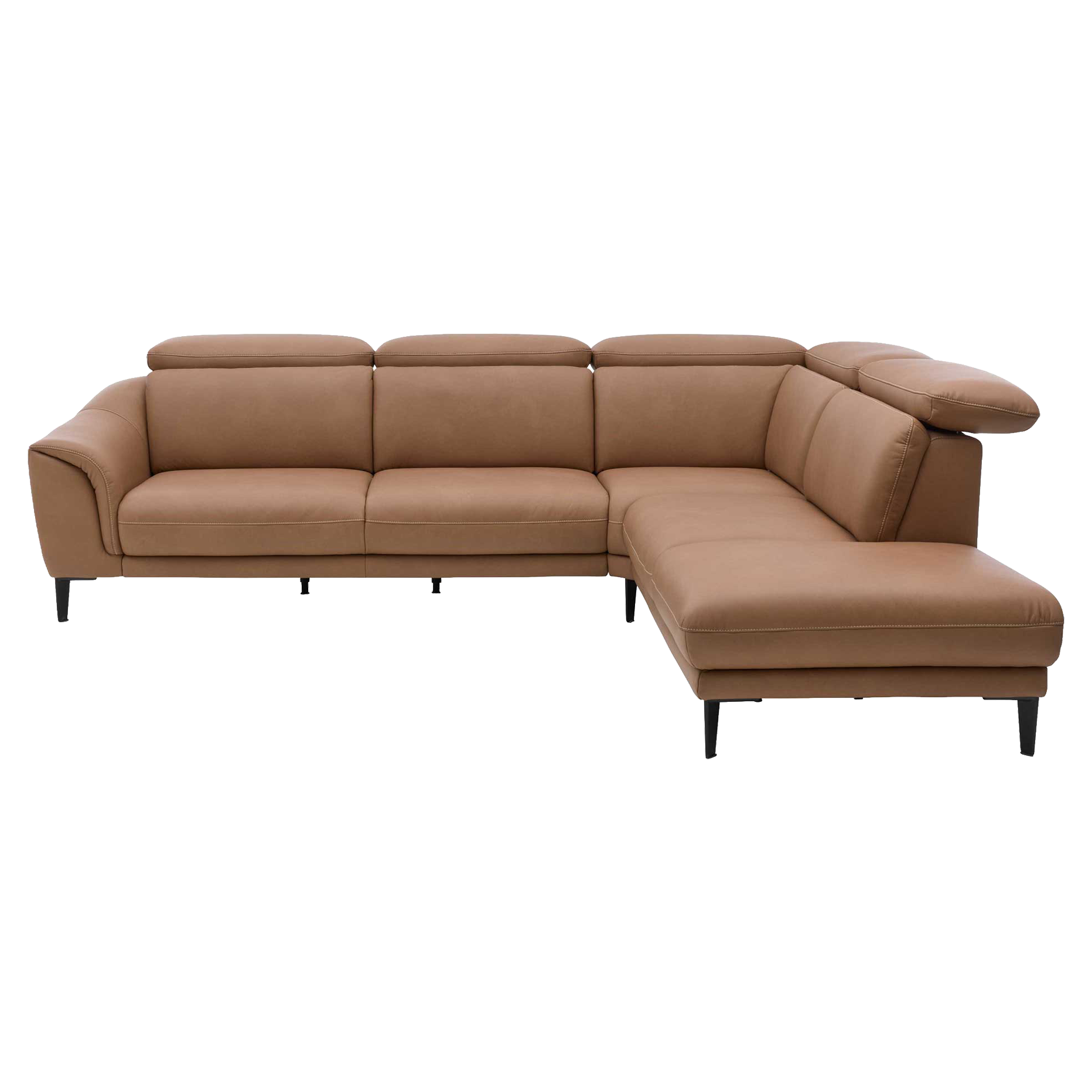 Leder-Ecksofa in Haselnussbraun mit schwarzen Metallfüßen