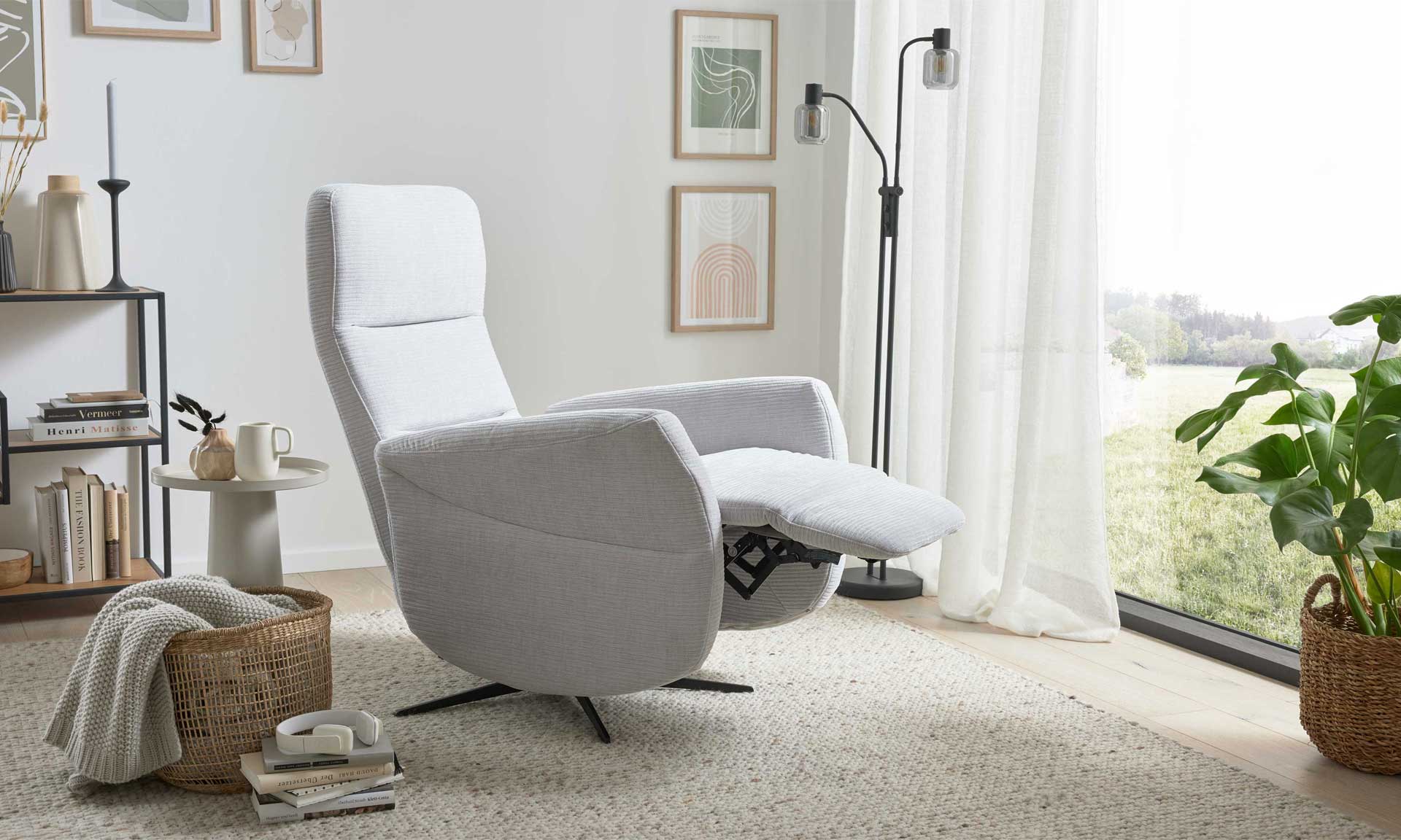 Relaxsessel in silbergrauer Cord-Optik