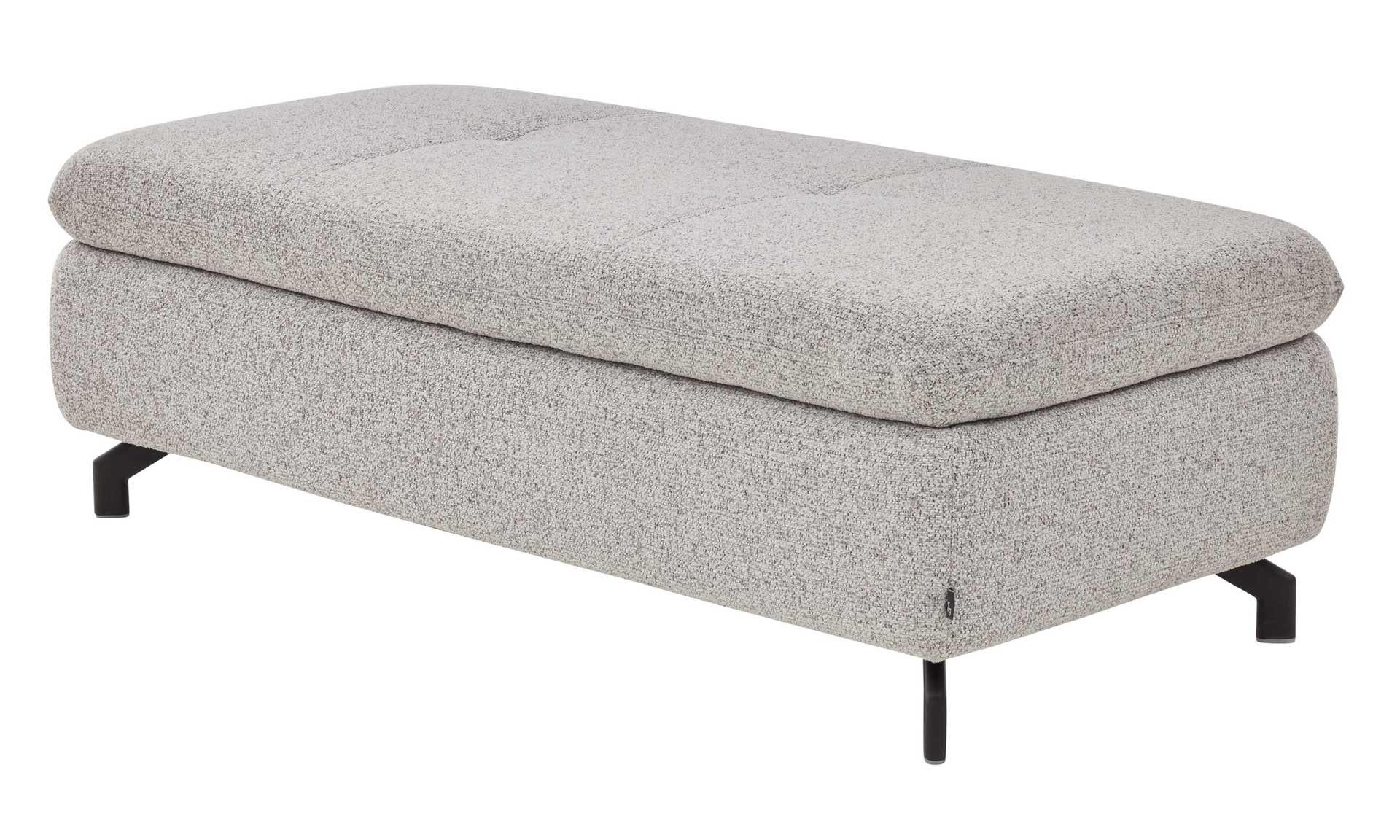 XXL Polsterhocker mit ecrufarbenem Stoffbezug und schwarzen Metallfüßen