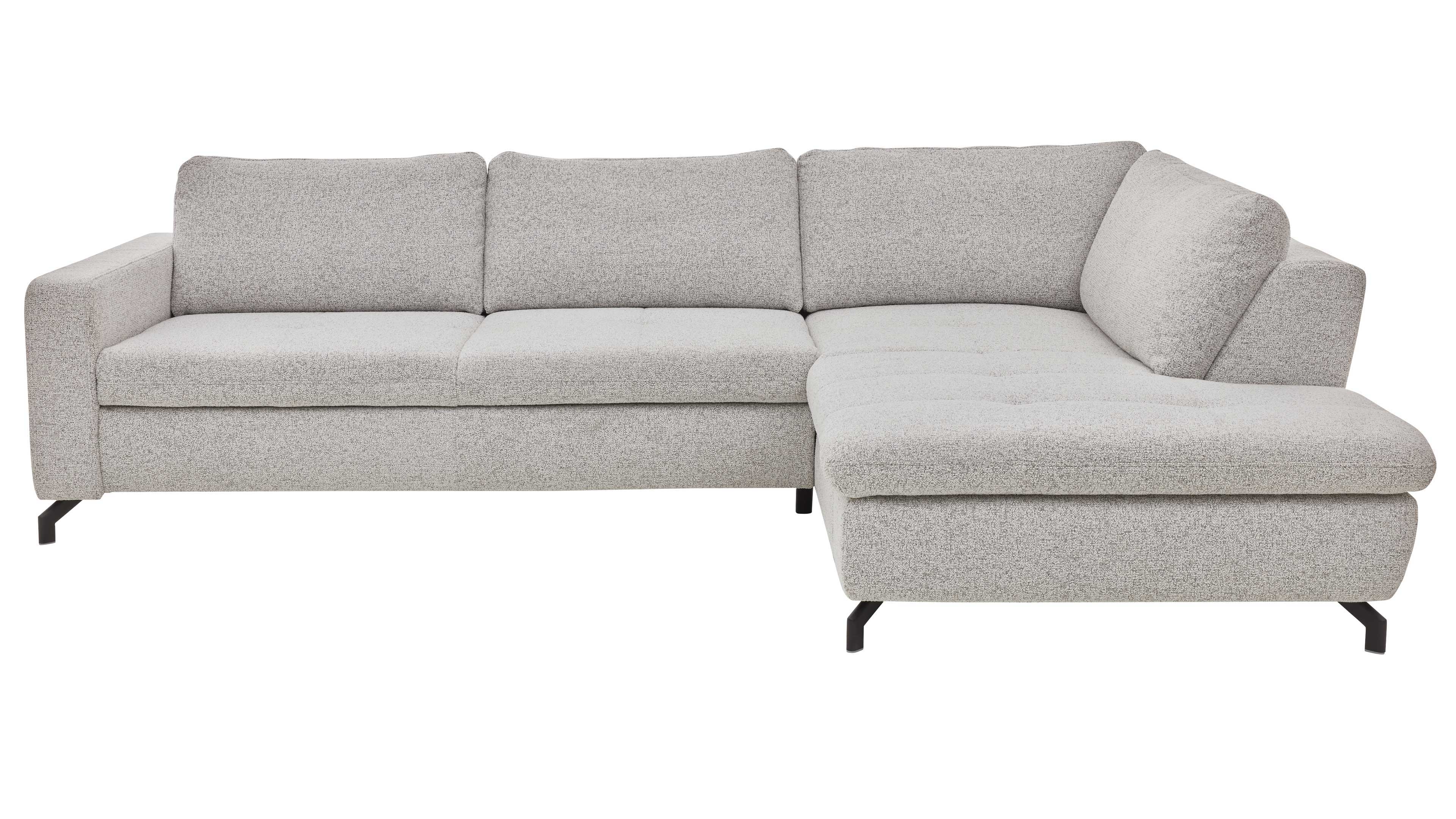 Ecksofa mit Stoffbezug in Ecru und schwarzen Metallfüßen