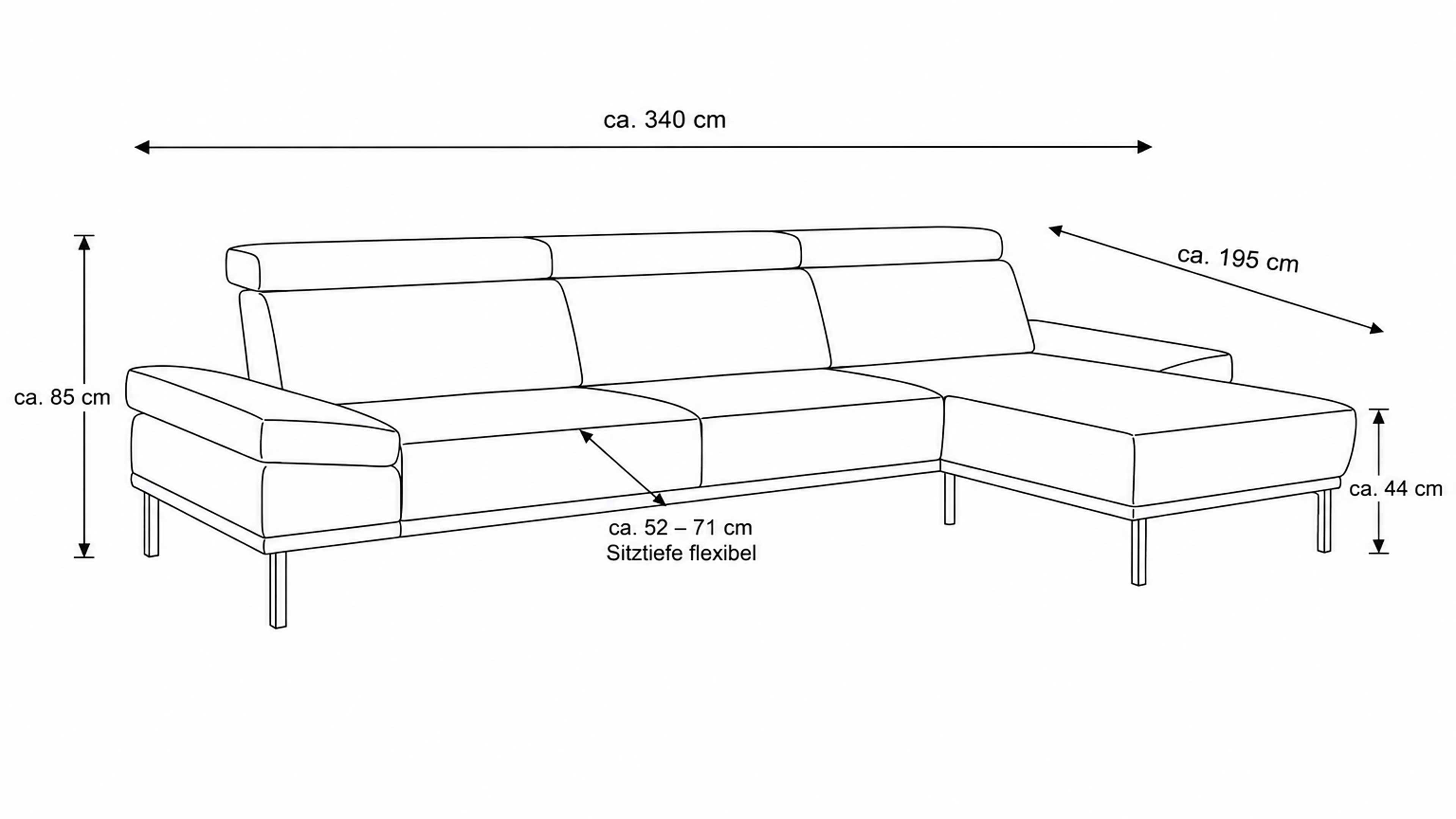 Ecksofa im Farbton Cognac mit Mikrofaserbezug und schwarzen Metallfüßen