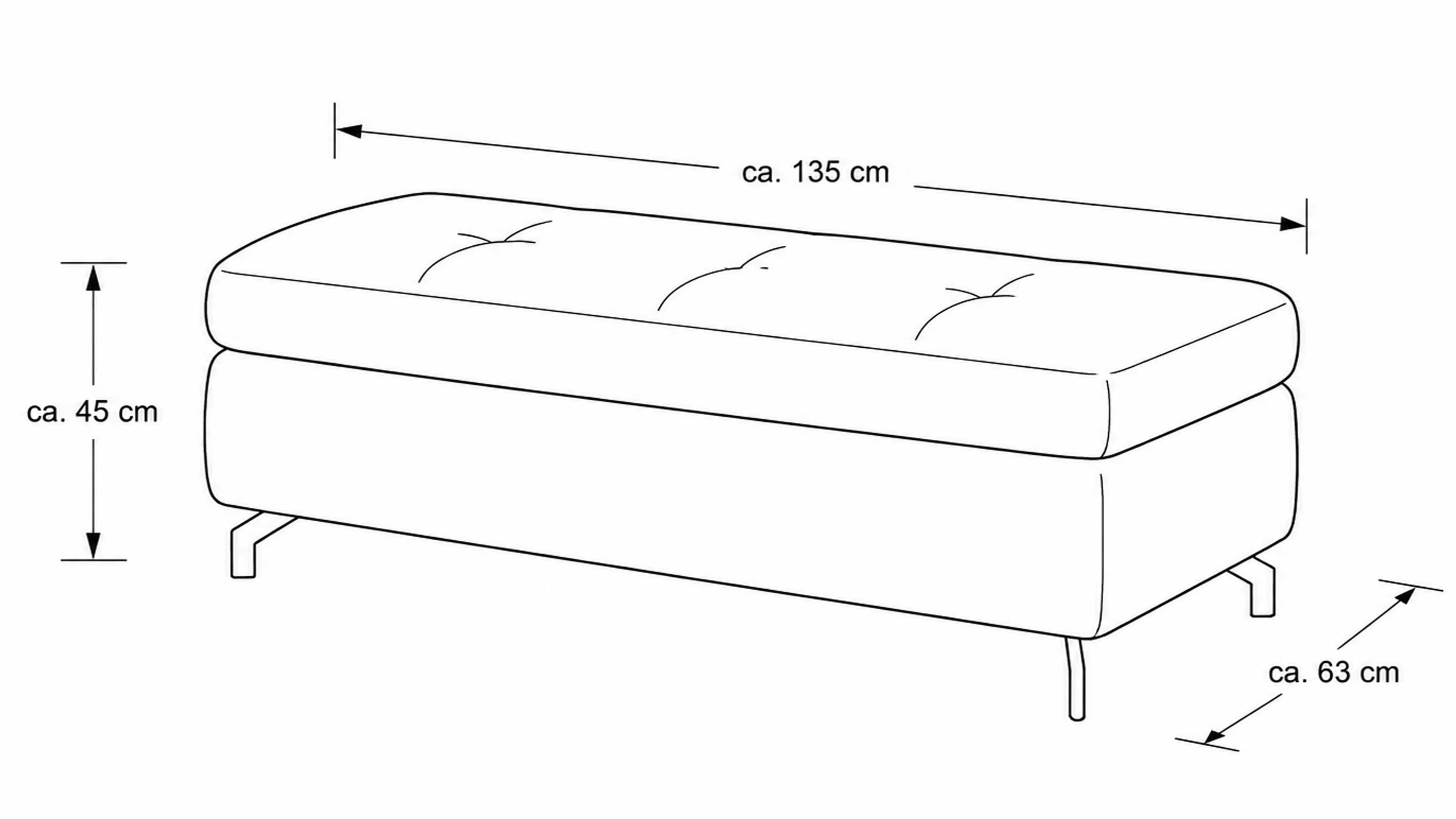 XXL Polsterhocker mit ecrufarbenem Stoffbezug und schwarzen Metallfüßen