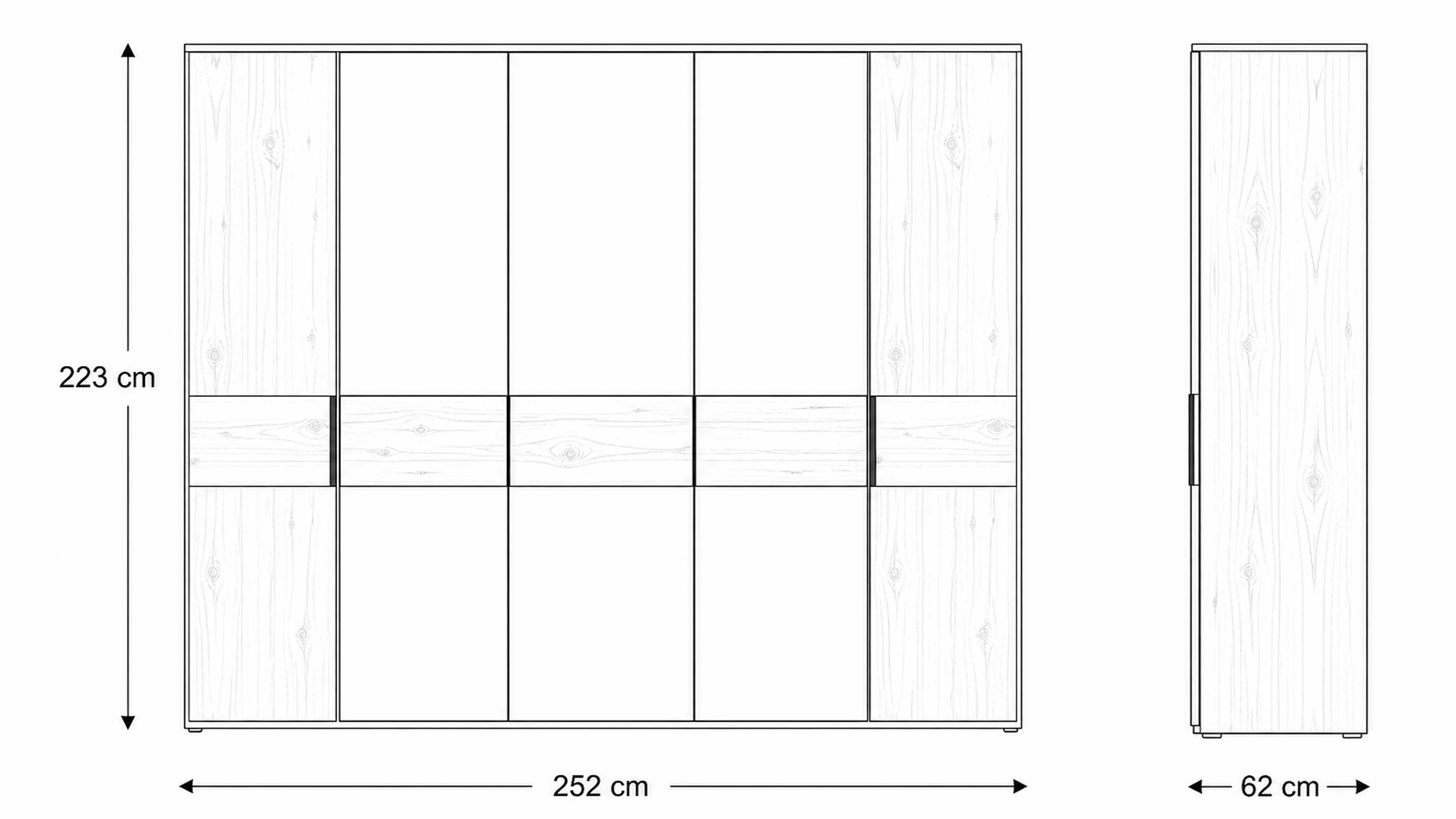Schlafzimmer in Wildeiche, gepolstertem Kopfteil, Kleiderschrank, Bettgestell und zwei Nachtkonsolen im modernen Look