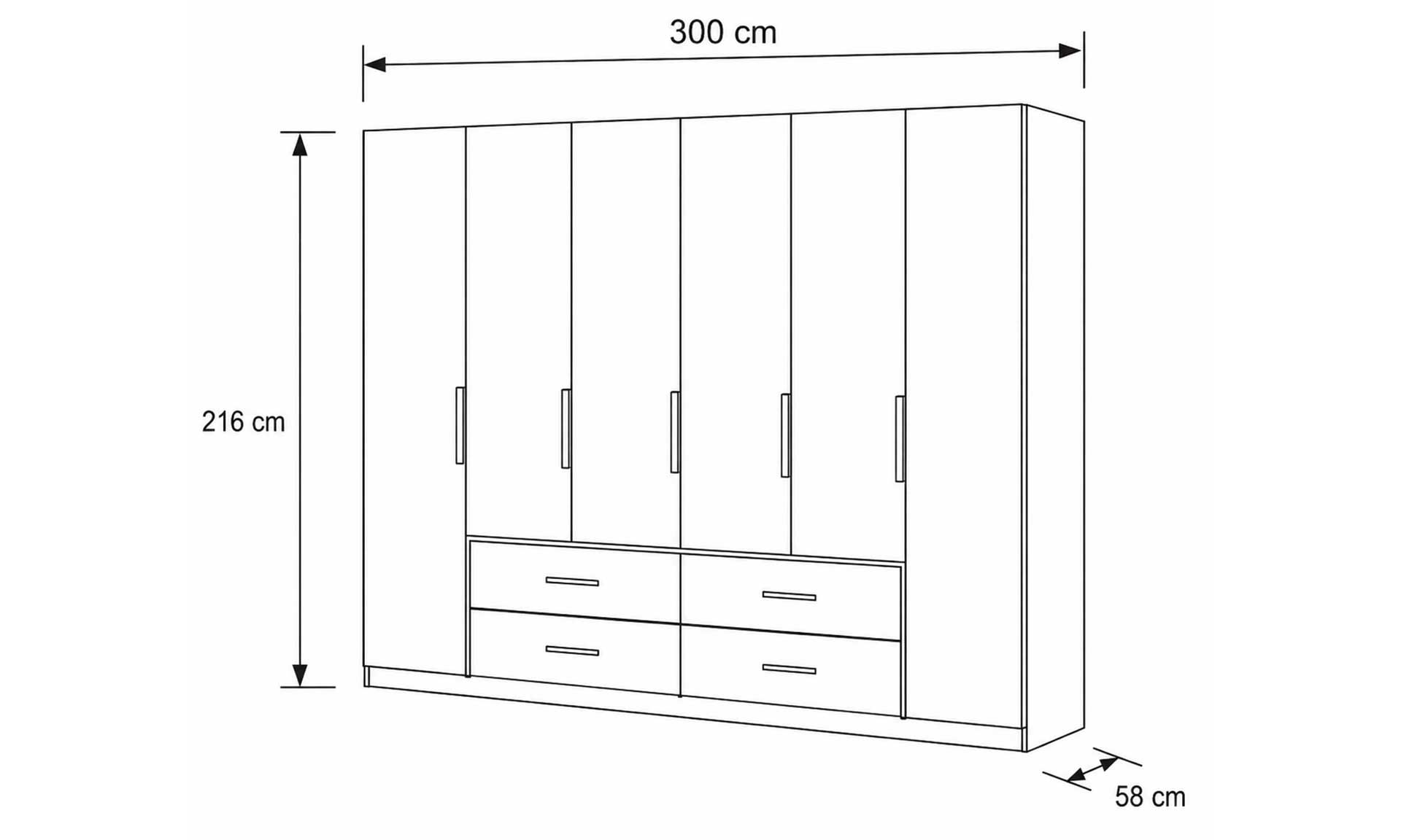 Drehtürenschrank in Beige-Grau mit Schubladen und Absetzung in Eiche-Nachbildung