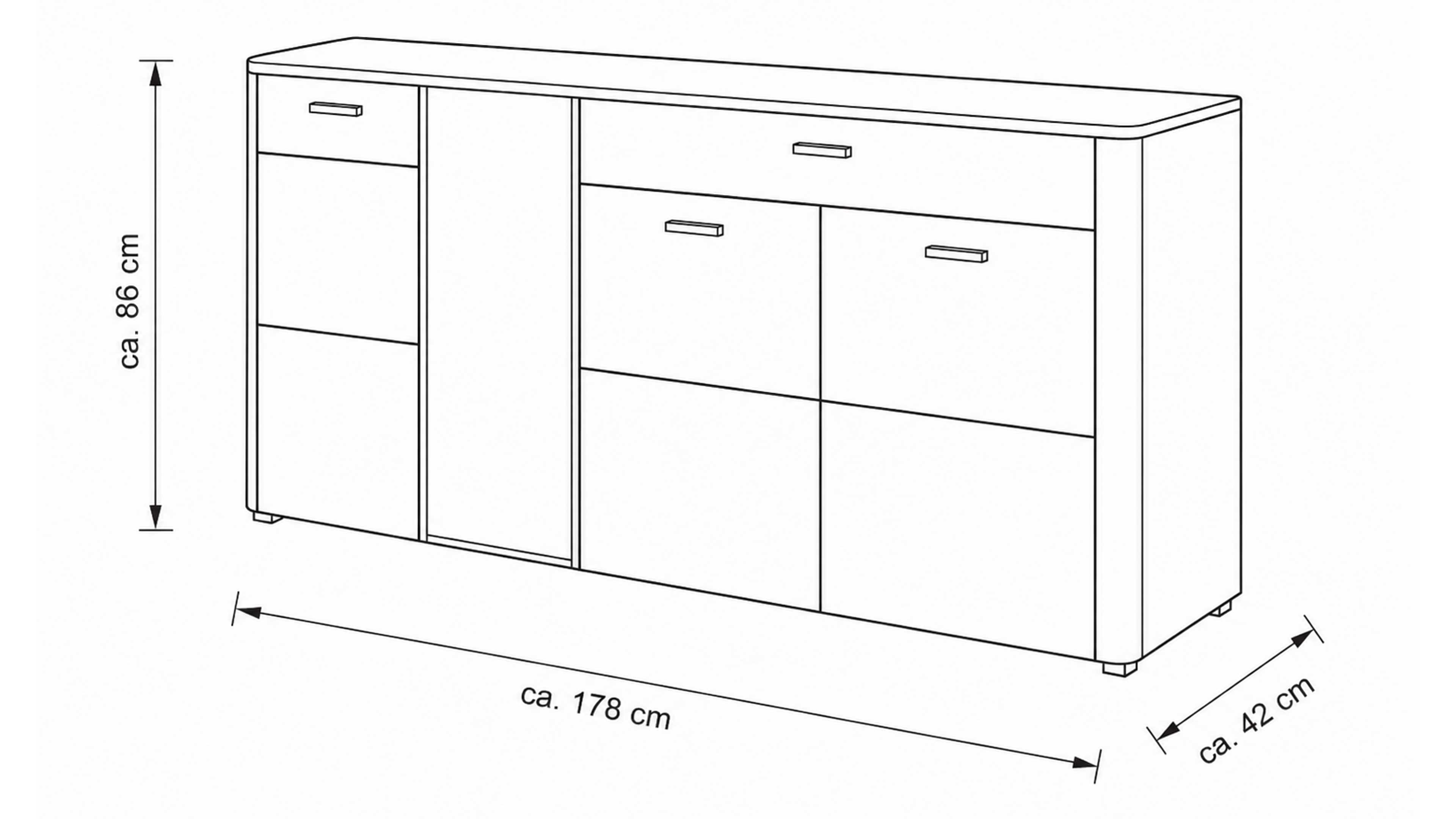 Sideboard mit Vitrinenfach in Wildeiche und Akzenten in Steinfurnier