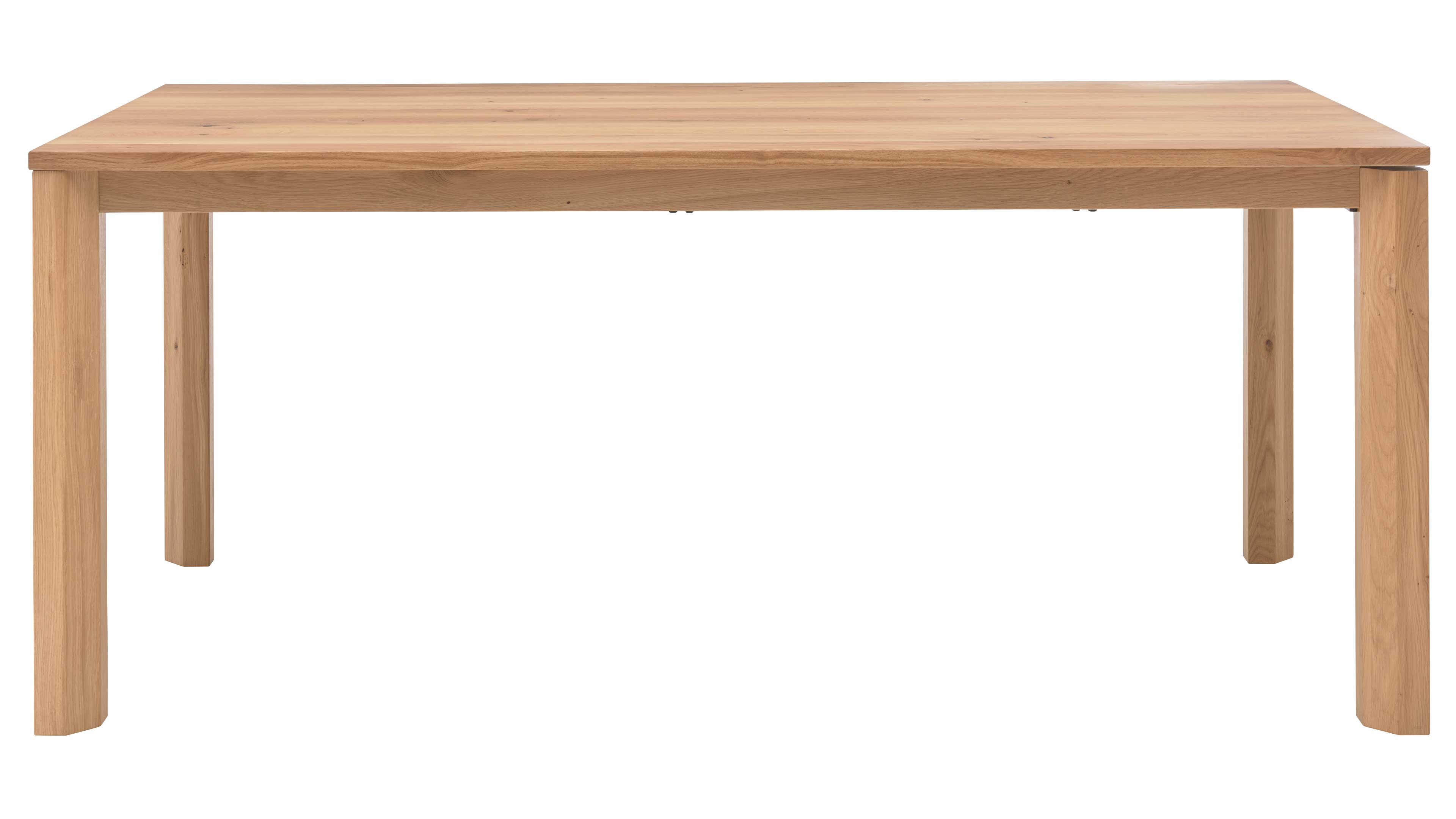 Rechteckiger Tisch aus hellem Holz mit durchgehender Platte, klar sichtbarer Holzmaserung und vier quadratischen Beinen.