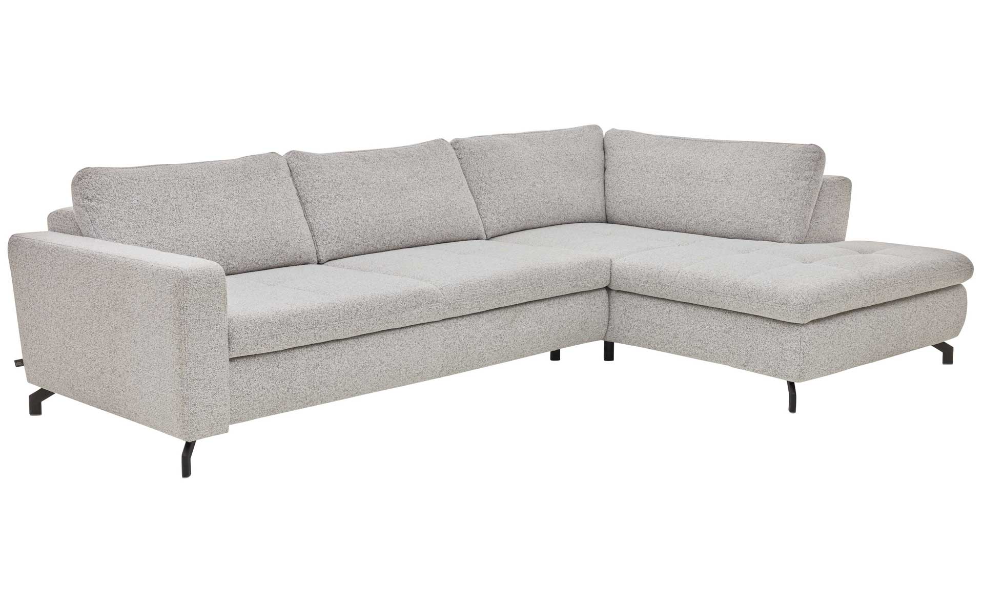 Ecksofa mit Stoffbezug in Ecru und schwarzen Metallfüßen