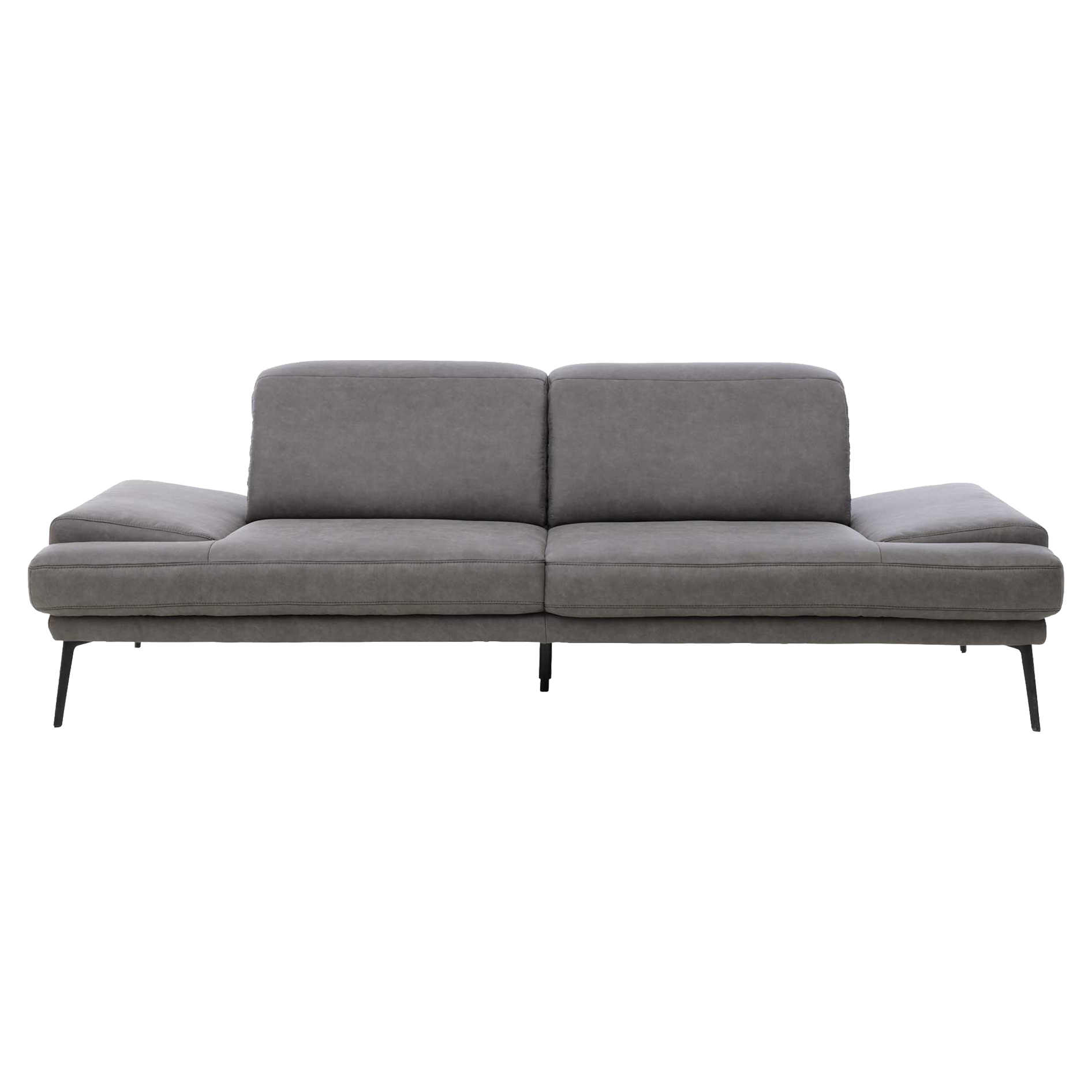 Zweisitzer-Sofa mit dunkelgrauem Stoffbezug und schwarzen Metallfüßen