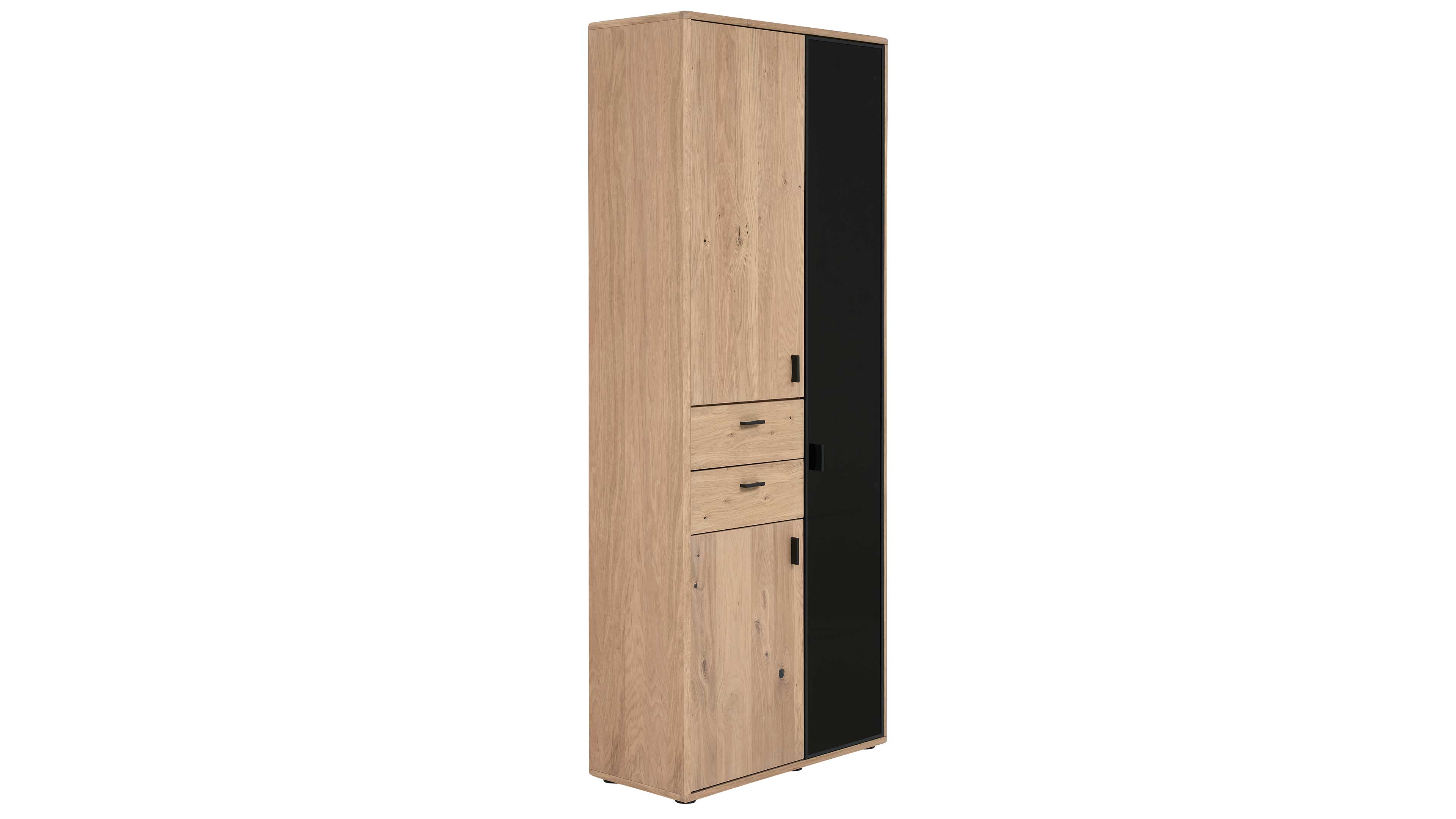 Vitrine mit zwei Türen mit Eichefurnier und Schwarzglastür