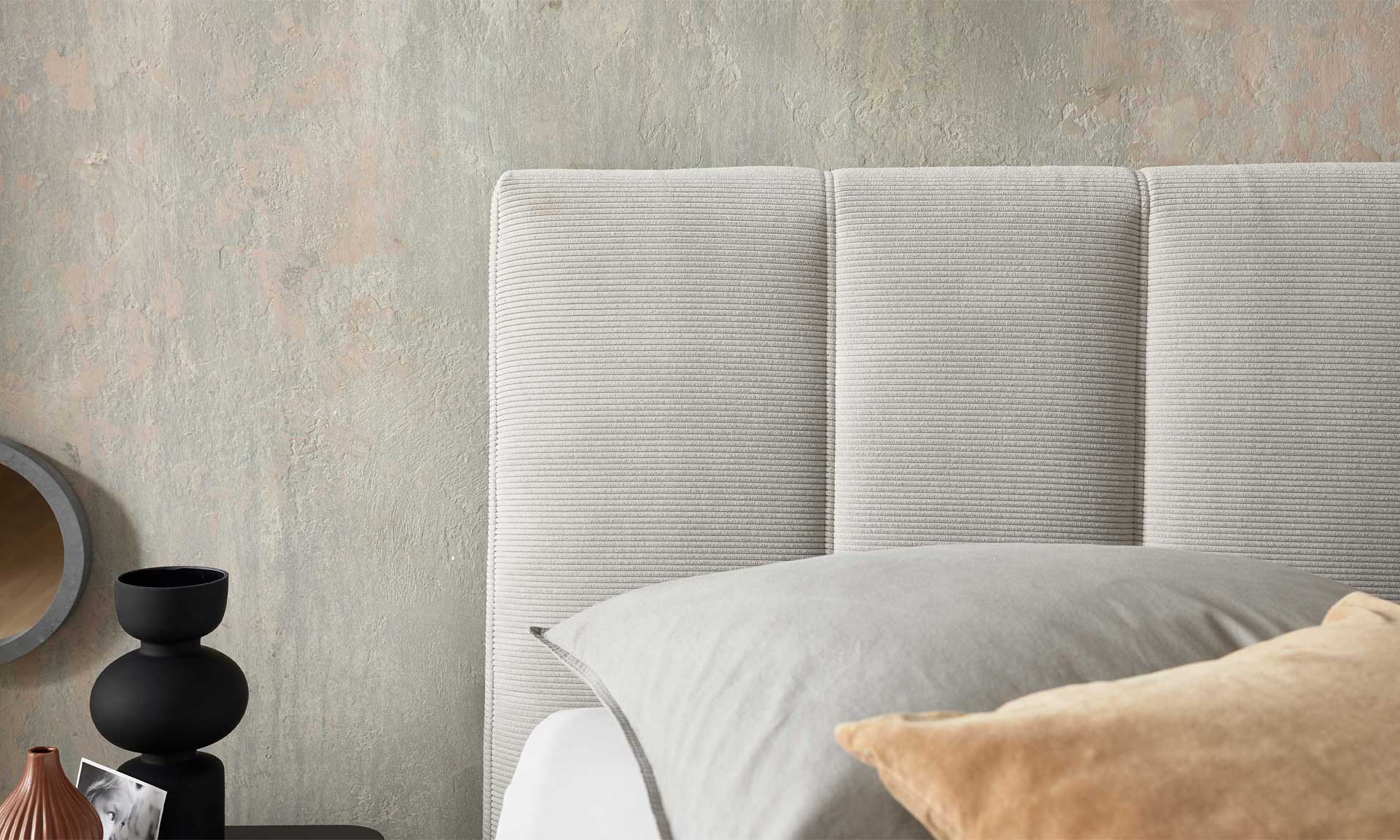 IL1418 Boxspringbett Feincord silver Detail Kopfteilnähte