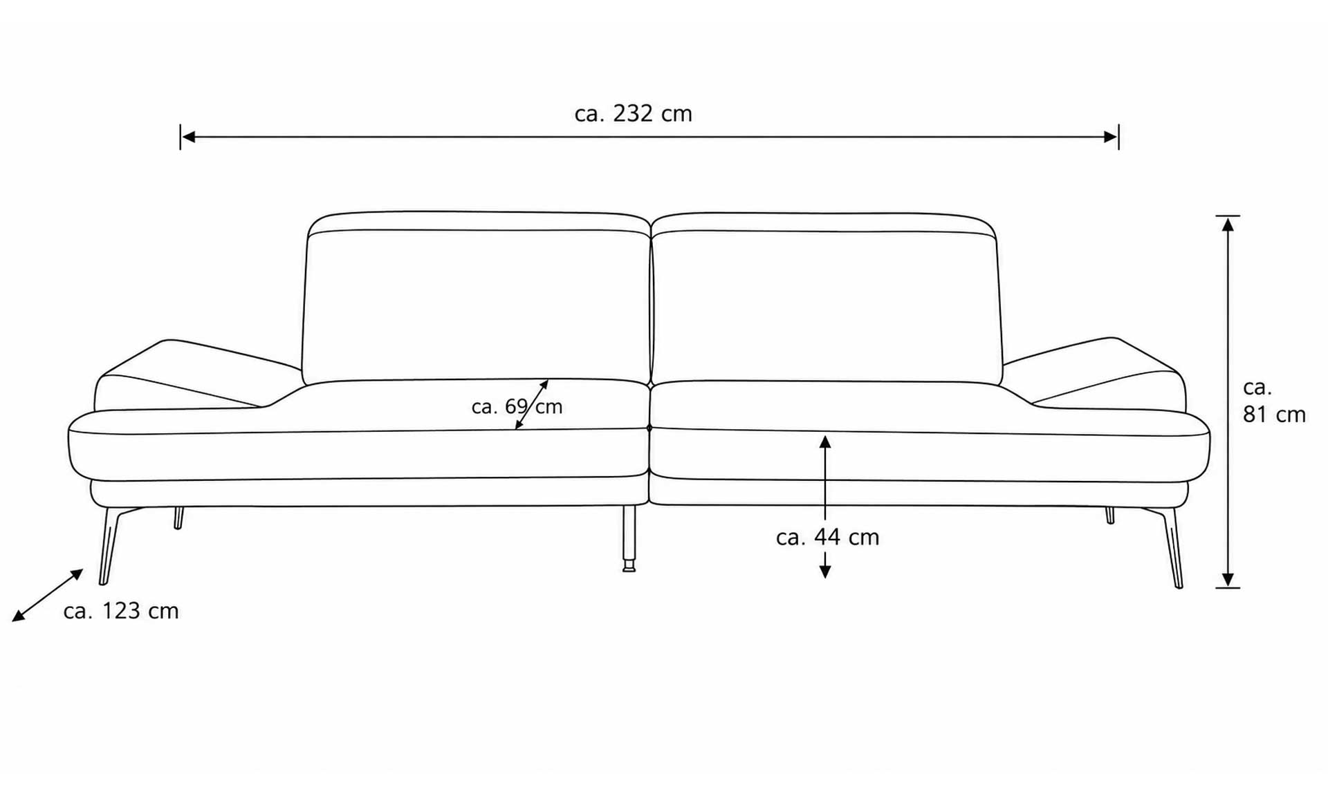 Zweisitzer-Sofa mit dunkelgrauem Stoffbezug und schwarzen Metallfüßen