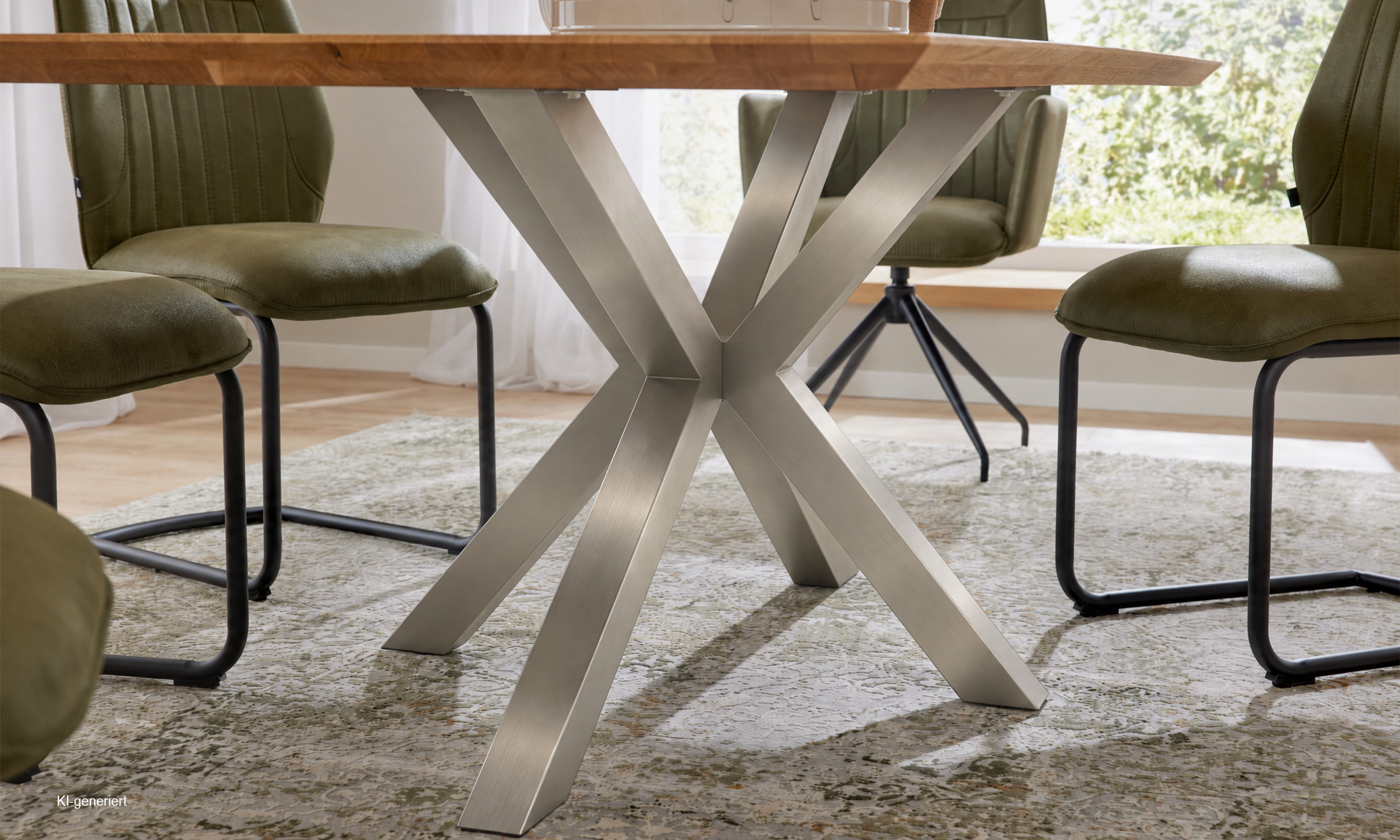 IL5125 Edelstahl + Wildeiche Esstisch Detail