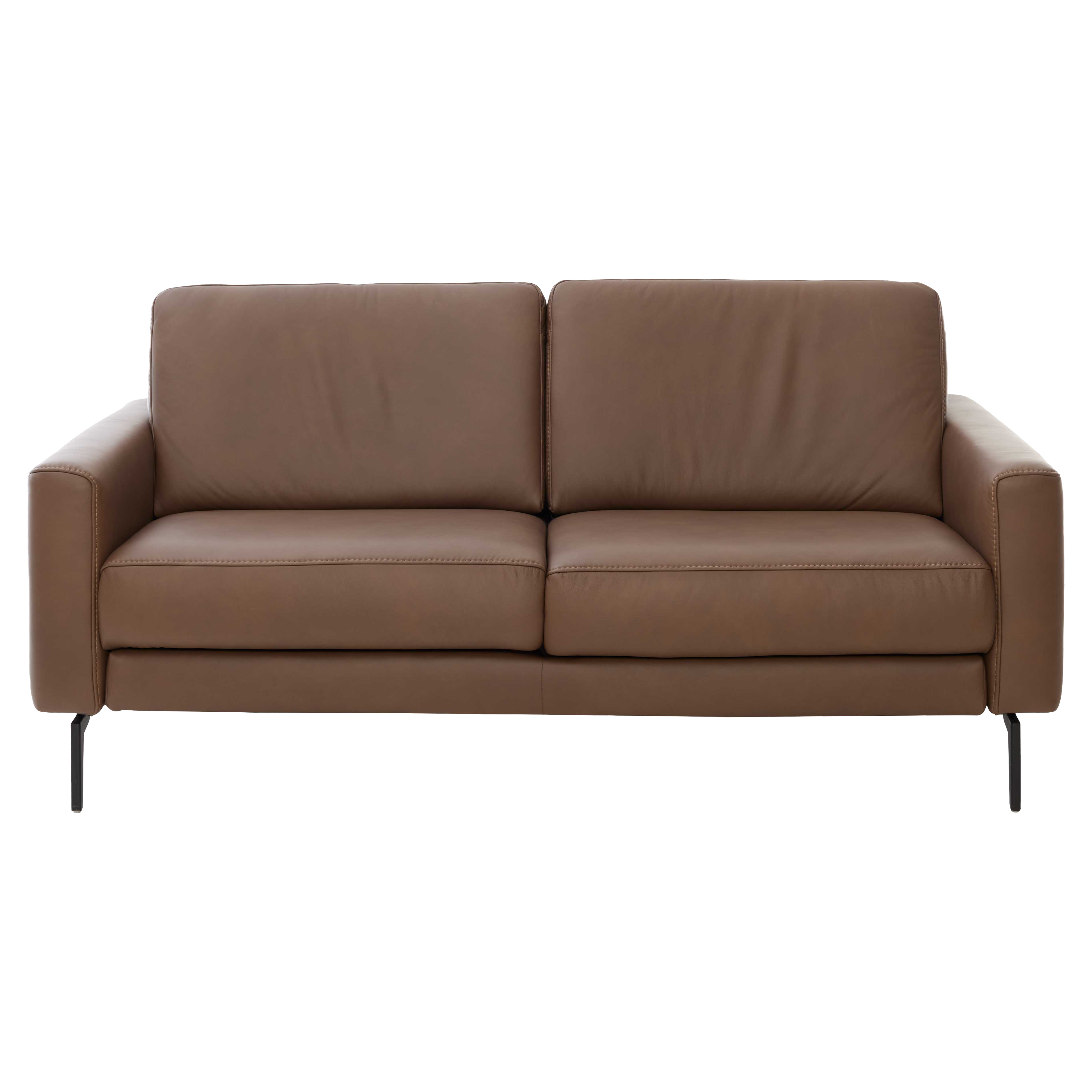 2-Sitzer-Sofa mit braunem Echtleder und mattschwarzen Metallfüßen