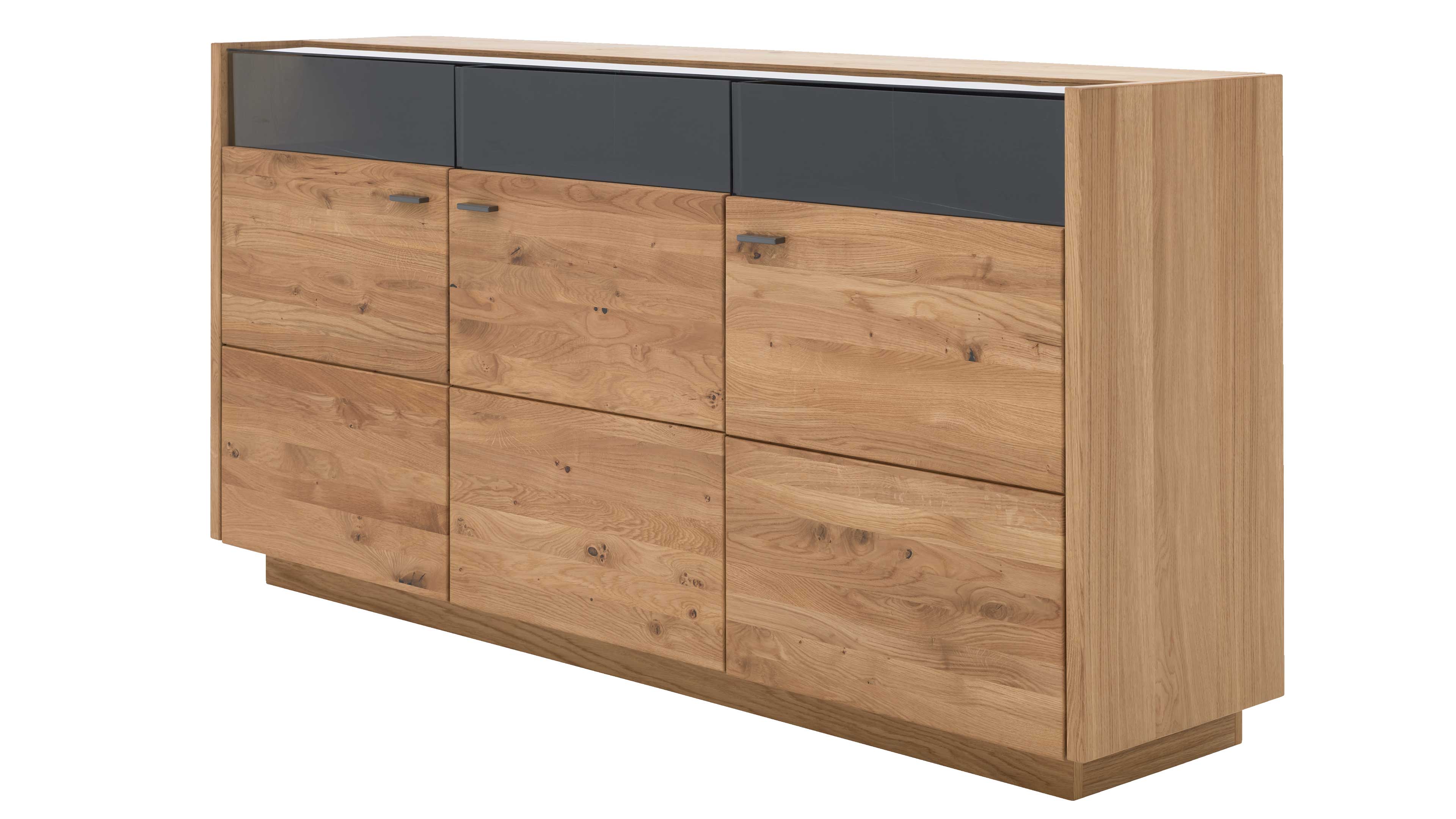 Sideboard mit drei Türen in Asteiche und Schwarzglas