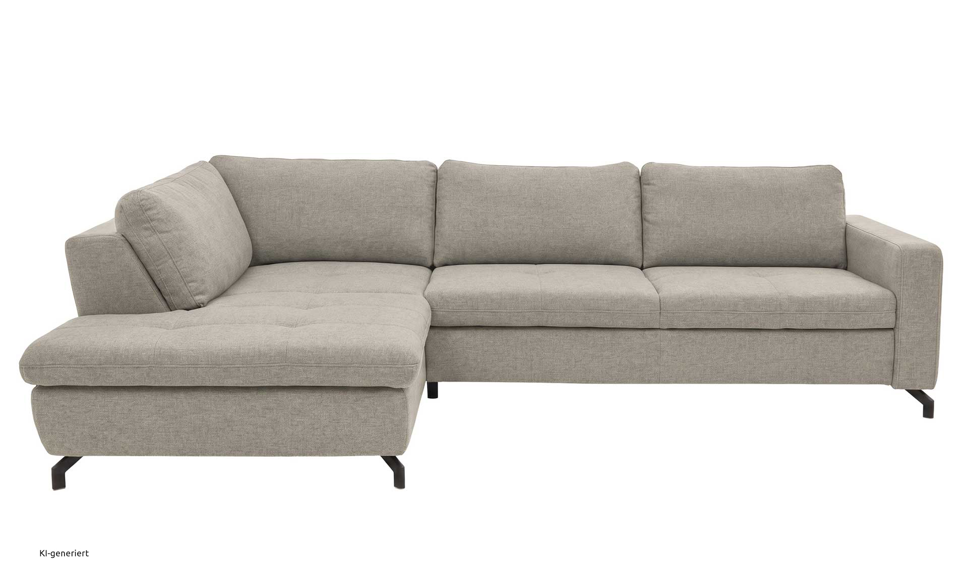 Ecksofa in Beige mit Ottomane links, Schlaffunktion und Sitztiefenverstellung