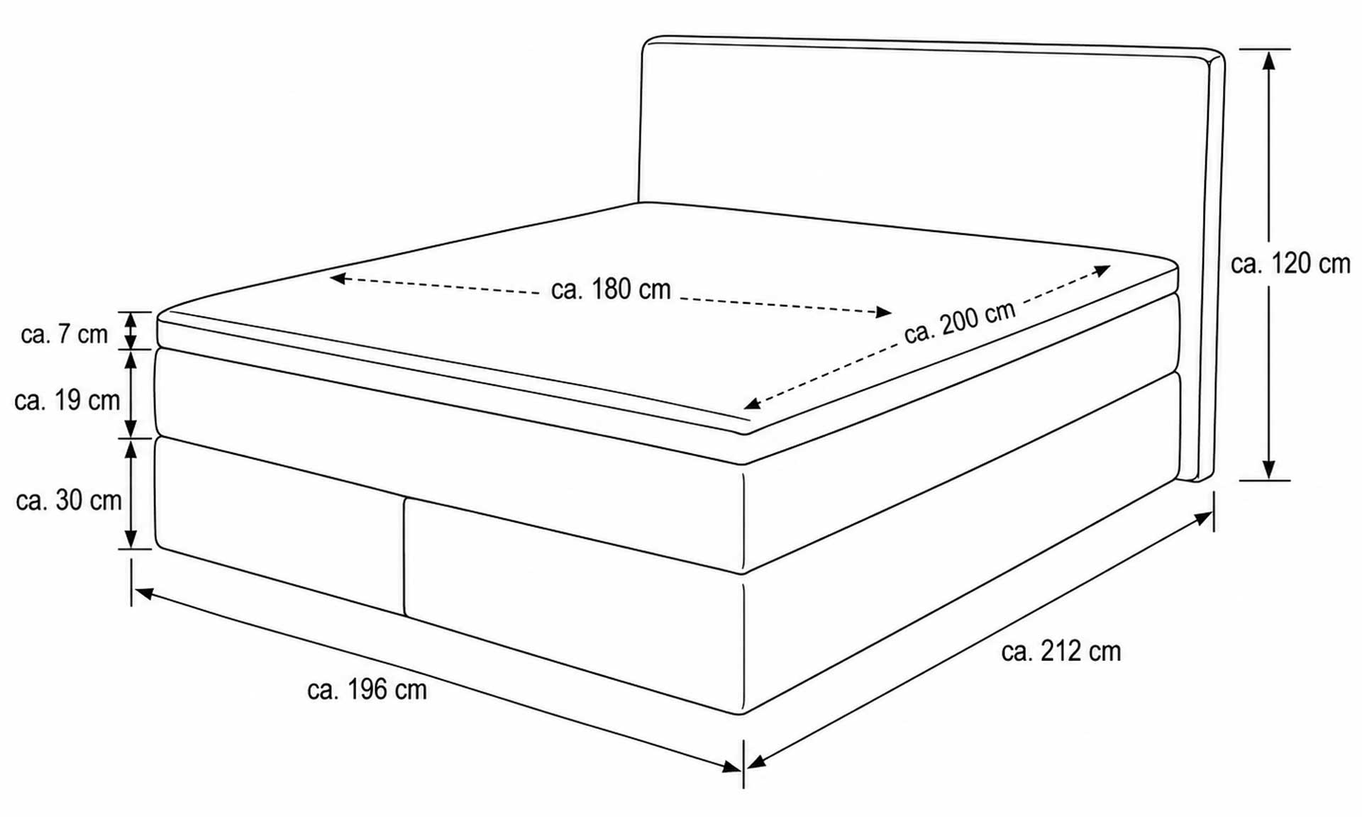 Hellgraues Boxspringbett mit Topper, 180 x 200 cm