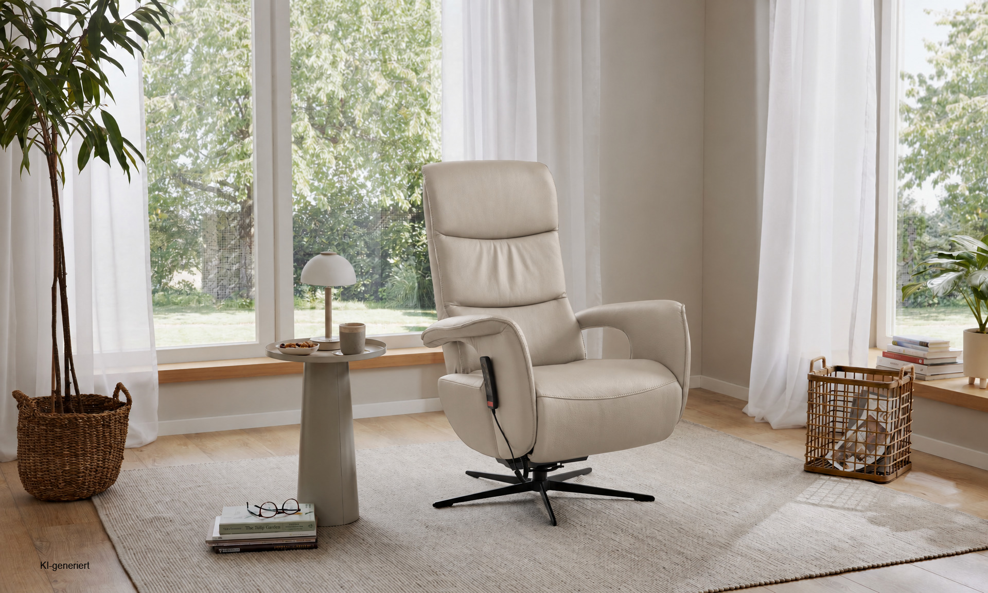 Relaxsessel mit motorischer Verstellung, Glattleder Ecru