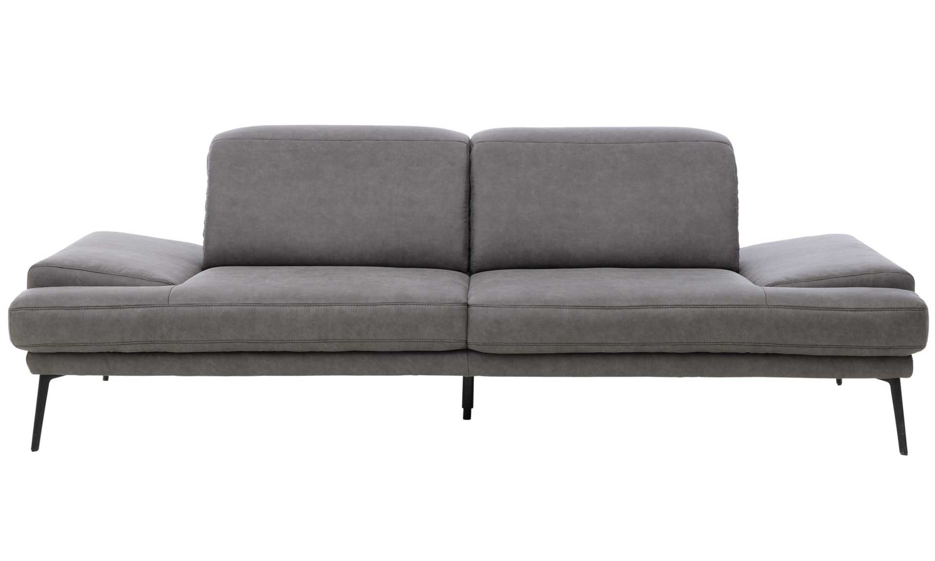 Zweisitzer-Sofa mit dunkelgrauem Stoffbezug und schwarzen Metallfüßen