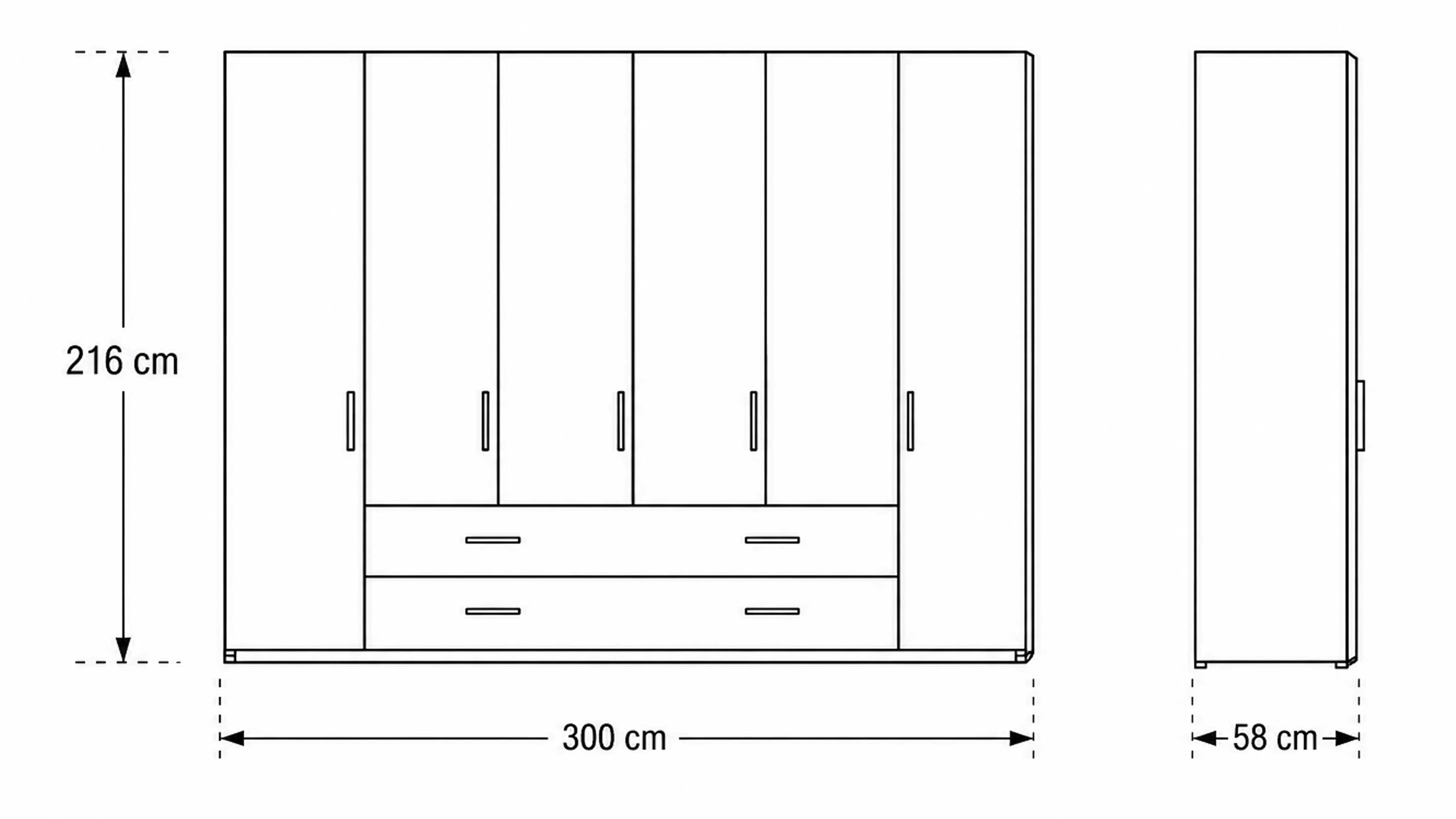 Kleiderschrank mit beige-grauen Glasfronten, Eichefurnier und praktischen Schubladen