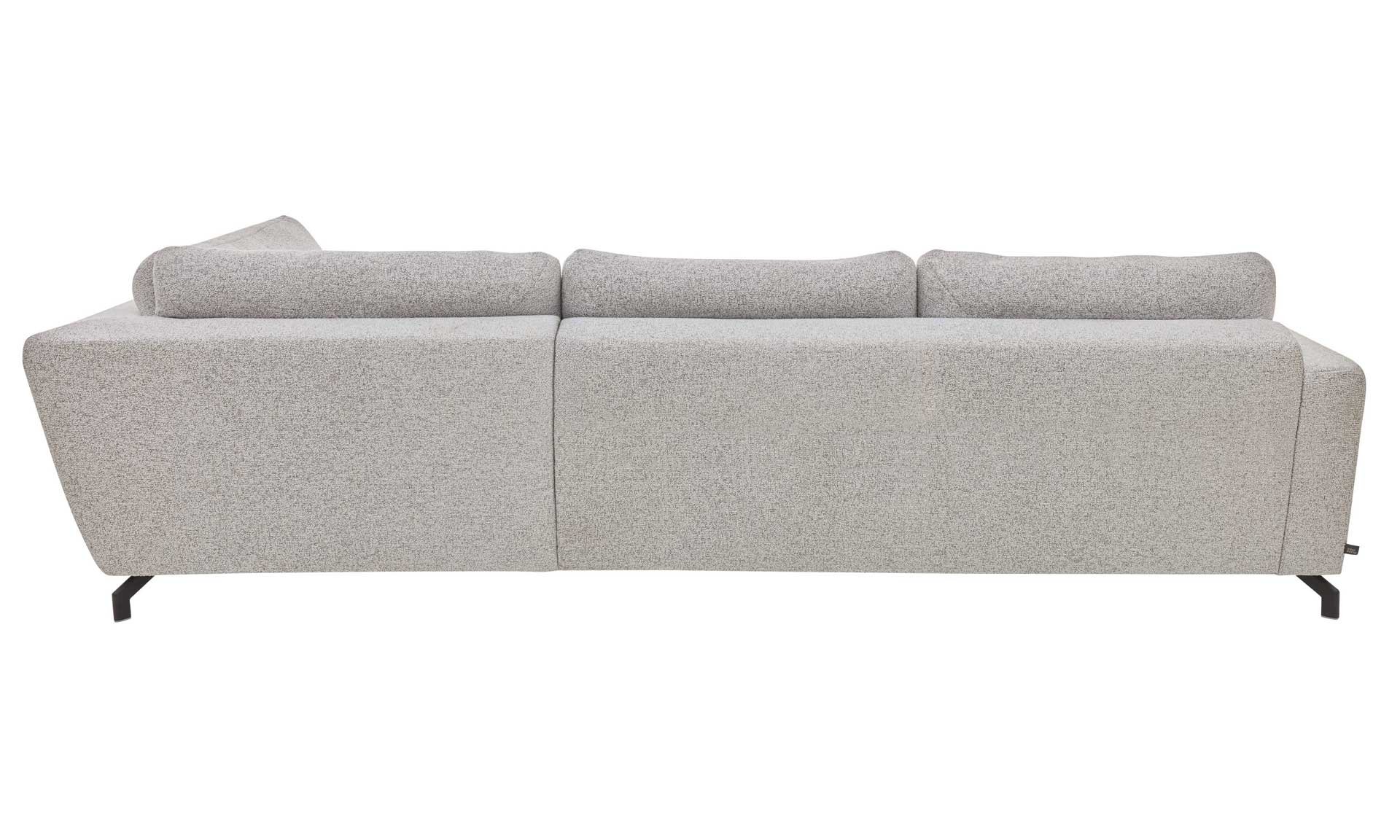 Ecksofa mit Stoffbezug in Ecru und schwarzen Metallfüßen