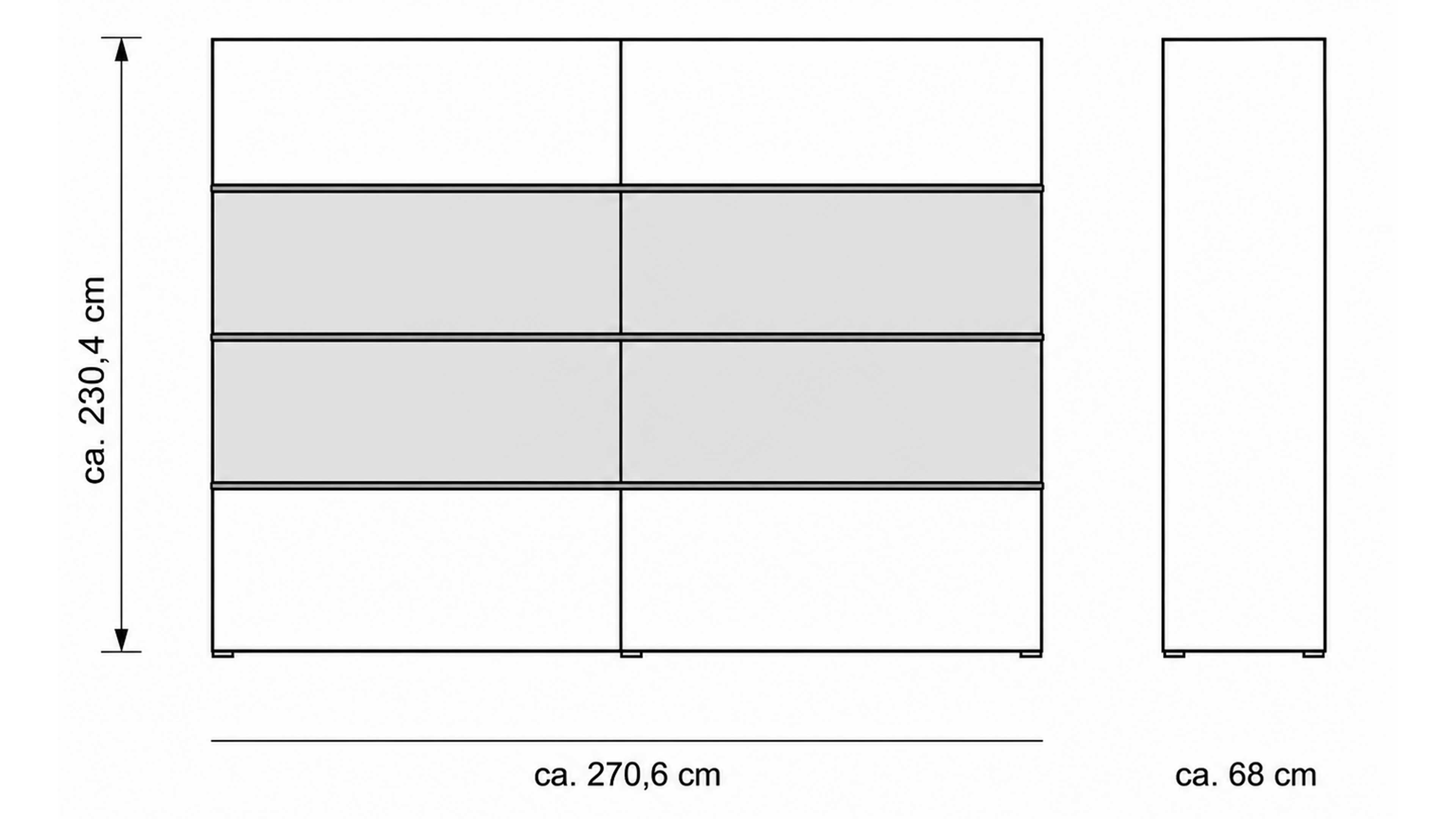 Schlafzimmer-Set in Balkeneiche und Taupe-Mattlack, Doppelbett auf Kufengestell, großer Kleiderschrank und zwei Nachtkommoden