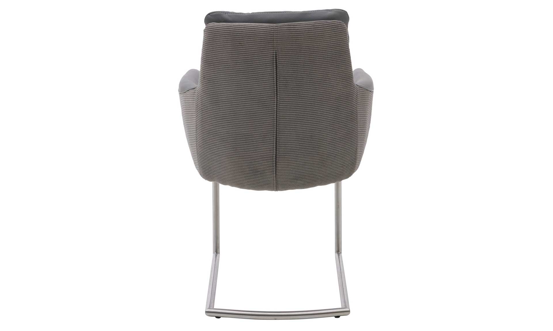 Freischwinger-Sessel mit grauem Leder-Cord-Mix und Edelstahlgestell