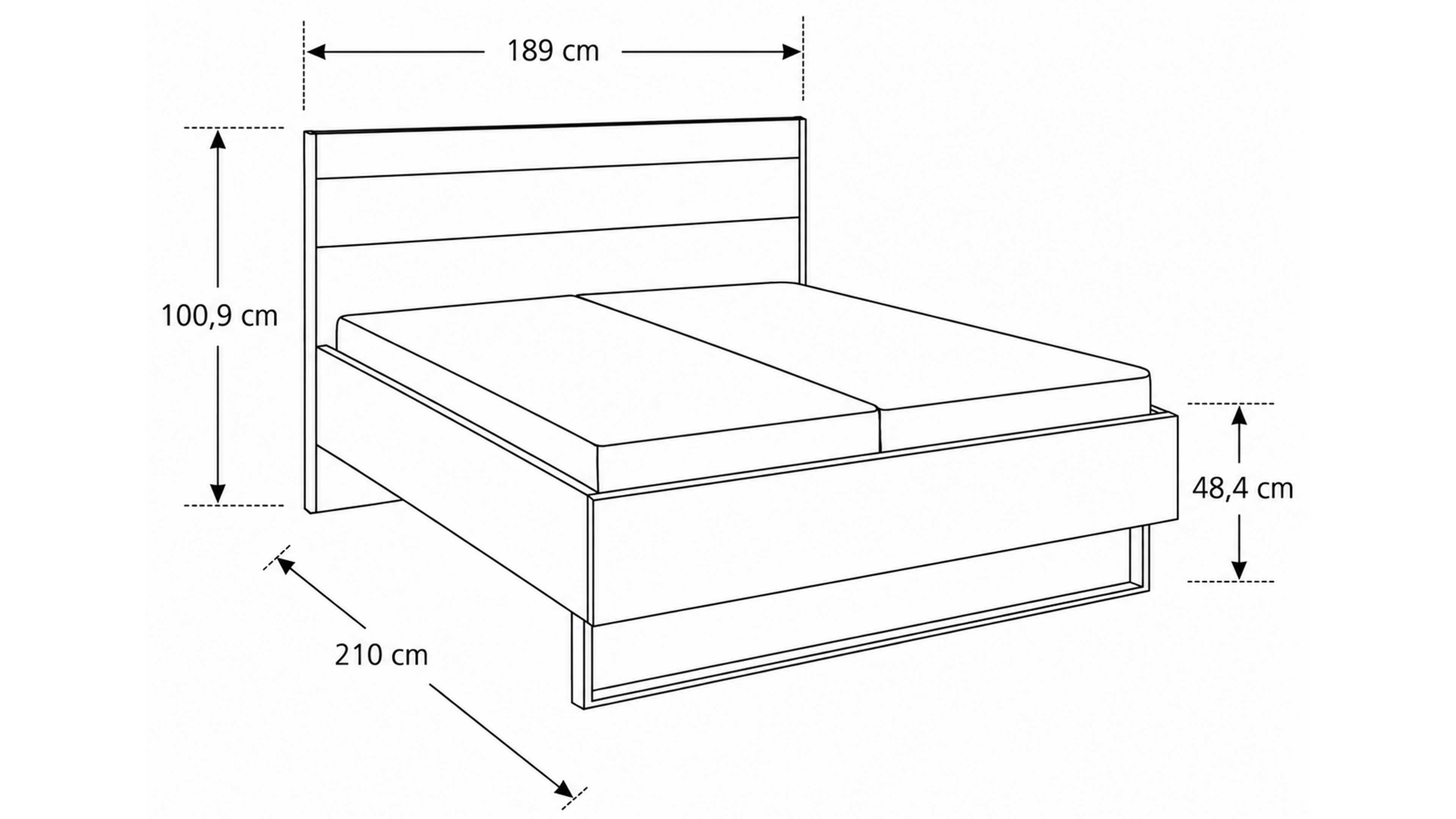 Doppelbett mit Balkeneiche-Furnier und Kufengestell in Anthrazit