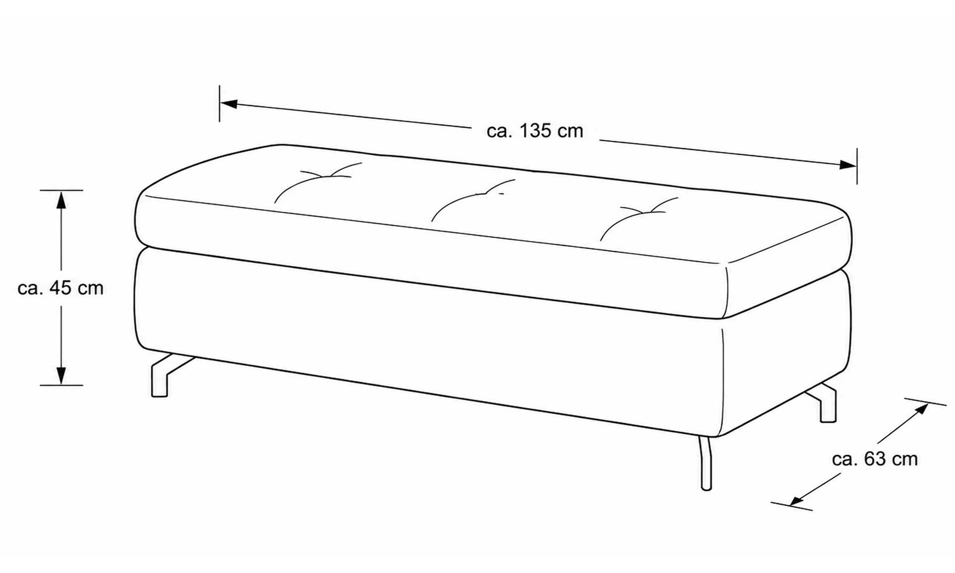 XXL Polsterhocker mit grauem Stoff und schwarzen Metallfüßen