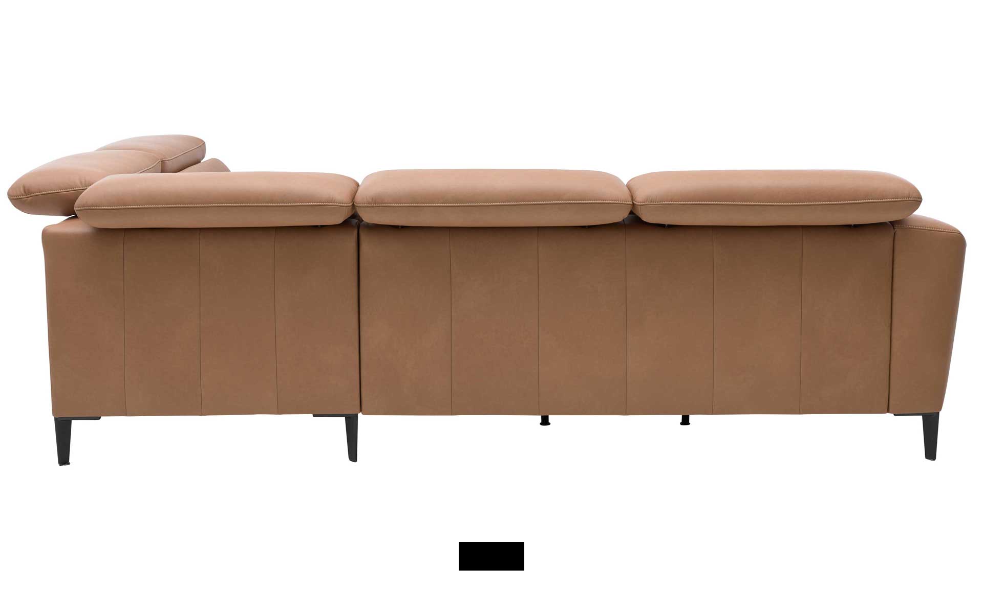 Leder-Ecksofa in Haselnussbraun, mit schwarzen Metallfüßen