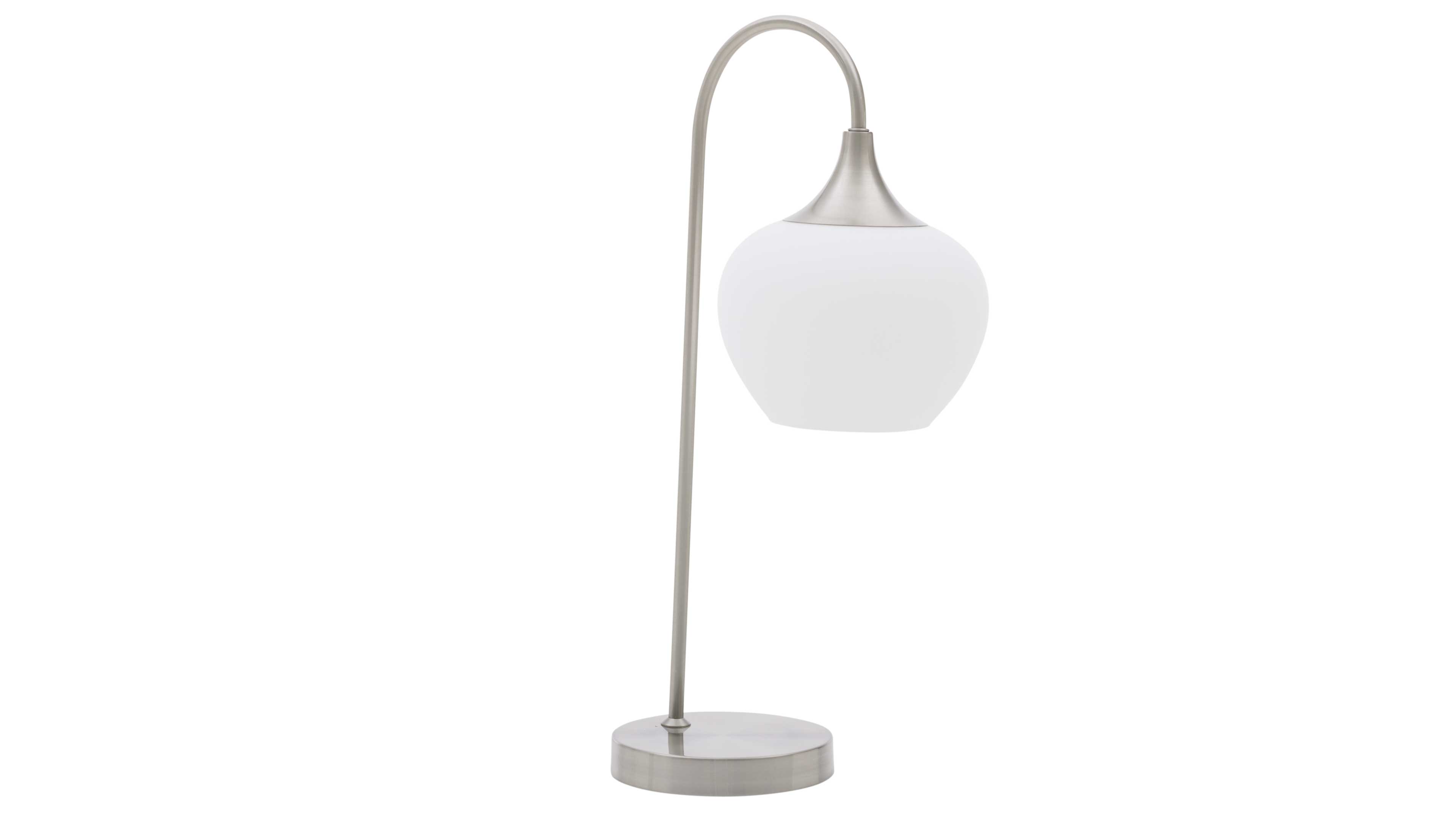 Tischlampe mit Mattglas und nickelfarbenem Metall
