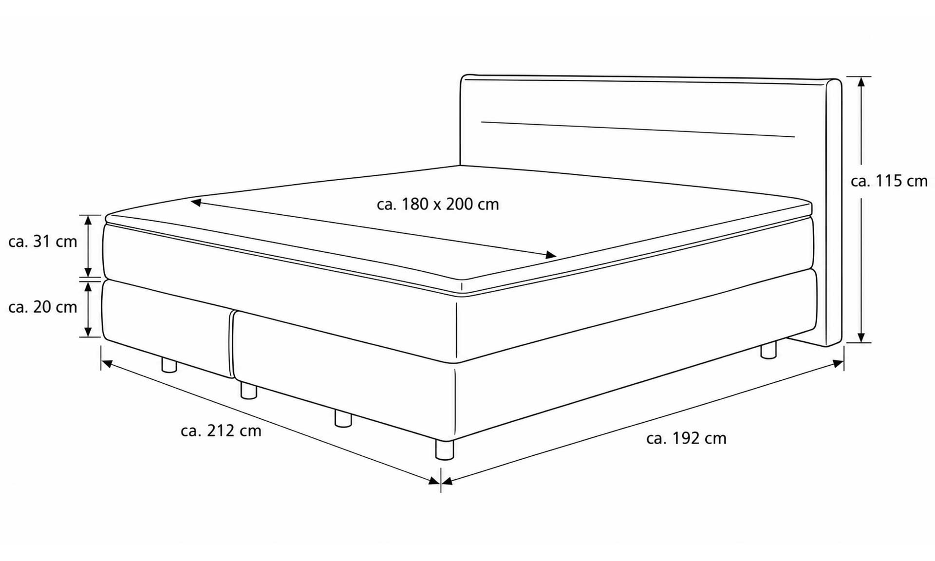 Boxspringbett in Natur, Matratze mit integriertem Topper