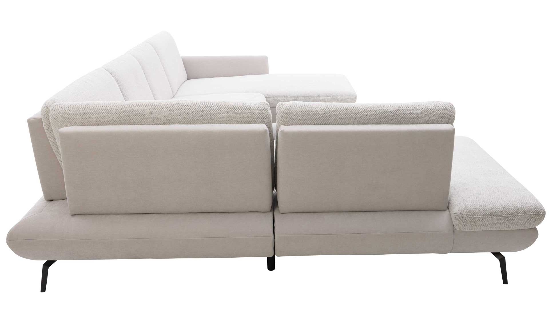 Wohnlandschaft in U-Form mit Stoffkombination in Ecru und Silber