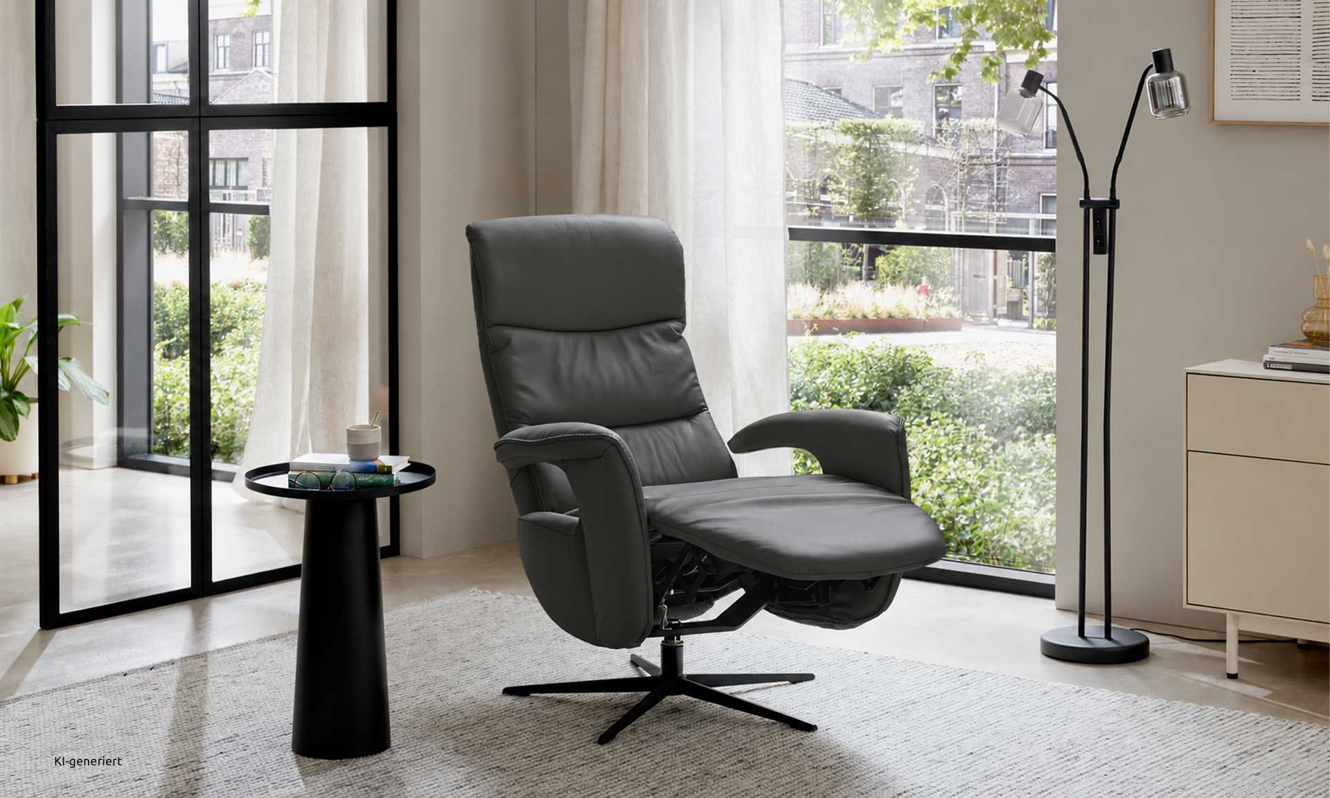 Relaxsessel mit LongLife-Leder Anthrazit und manueller Verstellung
