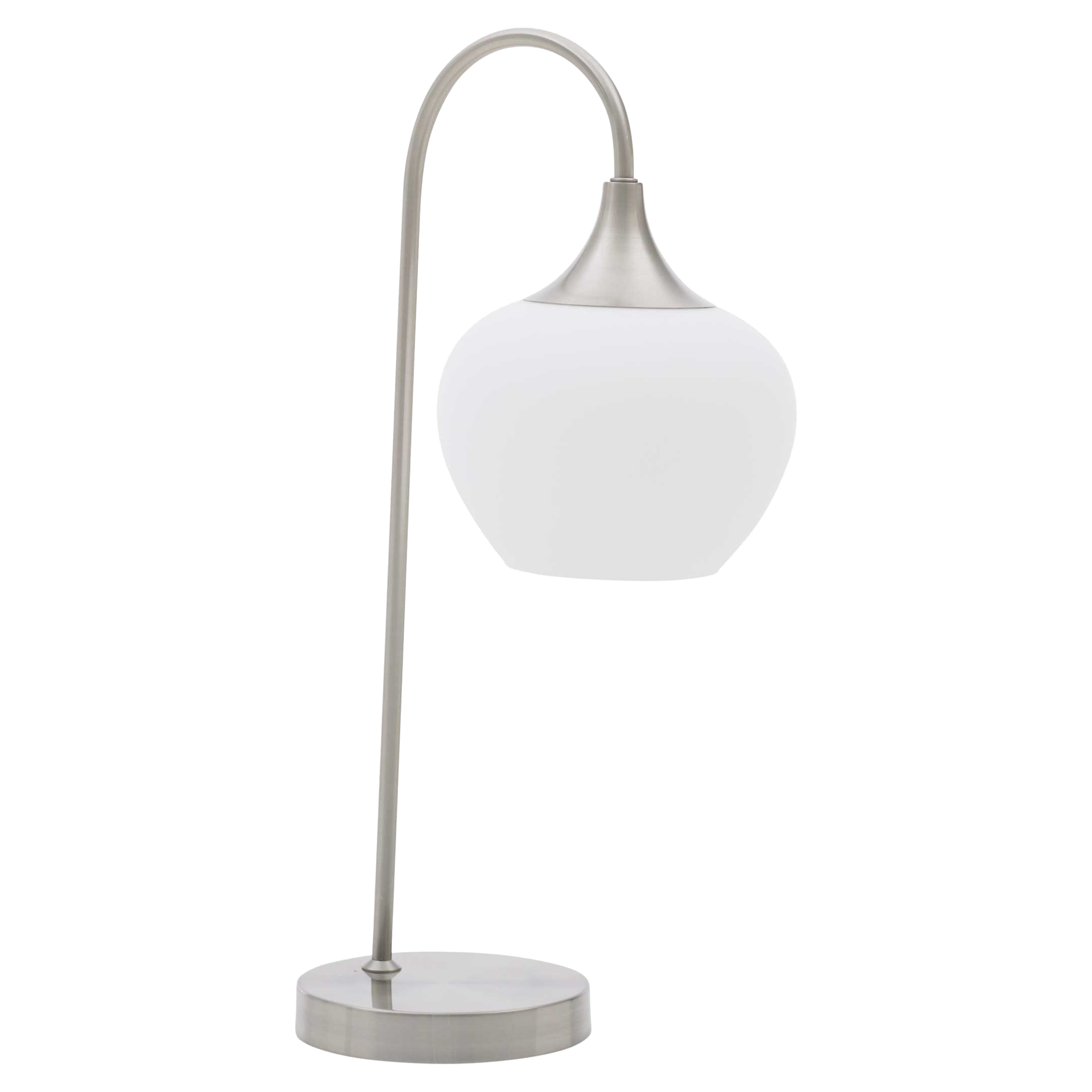 Tischlampe mit Mattglas und nickelfarbenem Metall