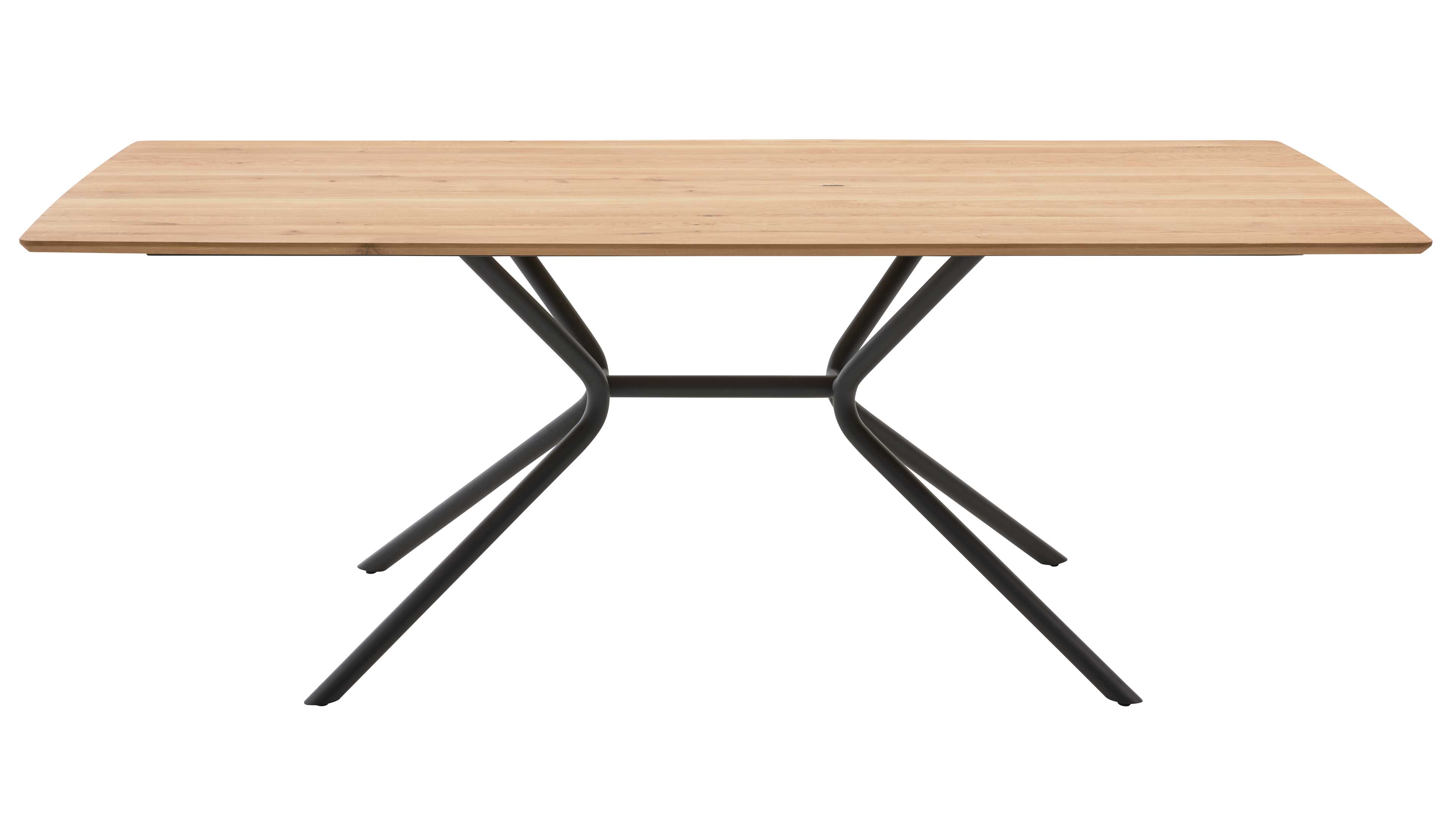 Esstisch mit heller Wildeiche und schwarzem Metallgestell im Industrial-Stil